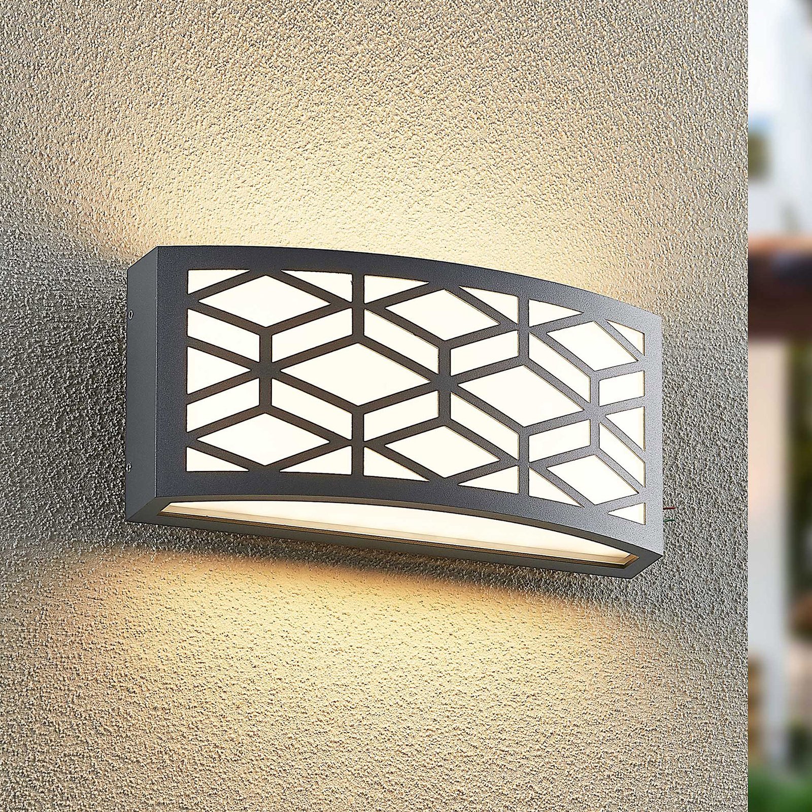 Lindby Jakari Candeeiro de parede exterior LED, angular, padrão