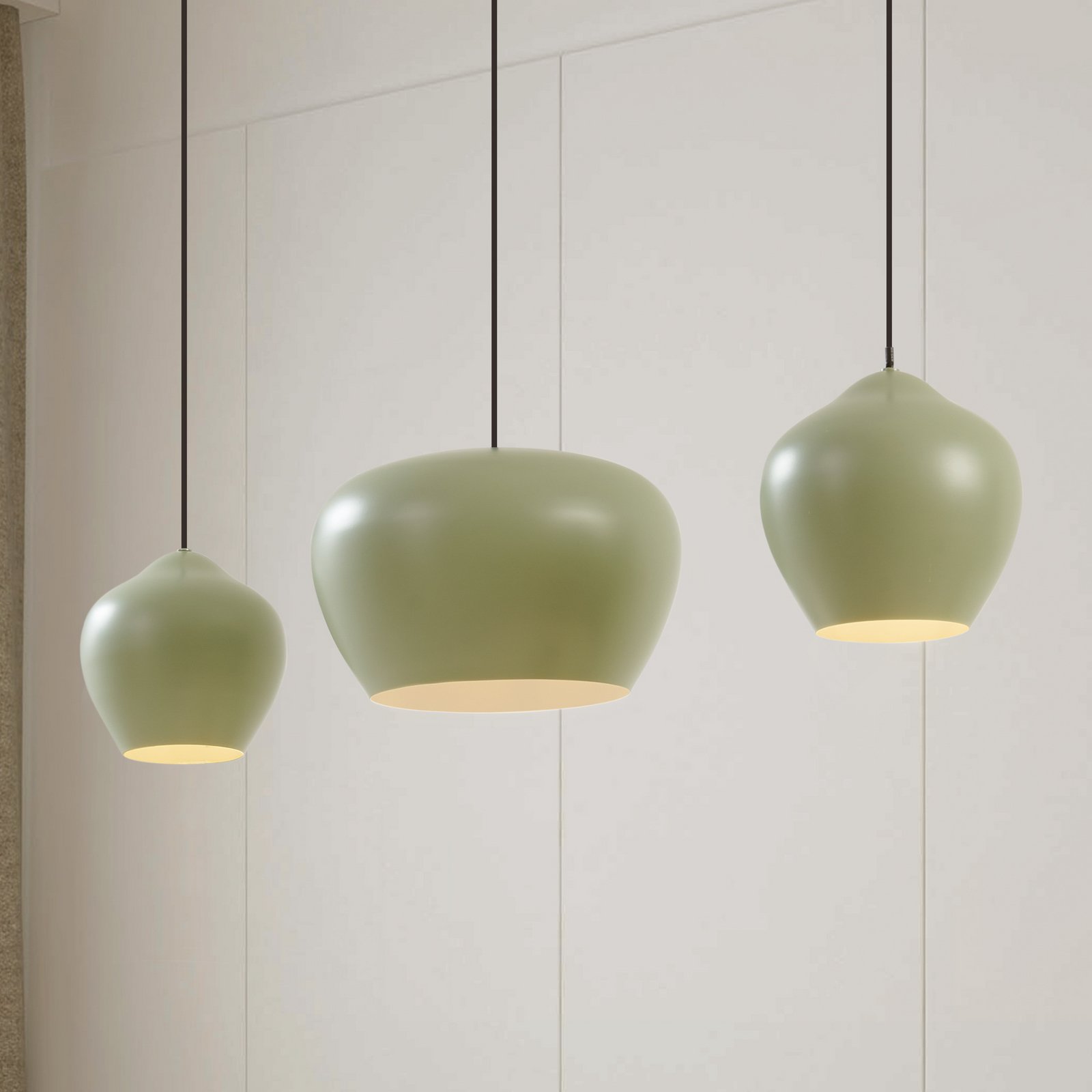 Lucande suspension Malisa, vert, 3 lampes, métal, longueur 90cm