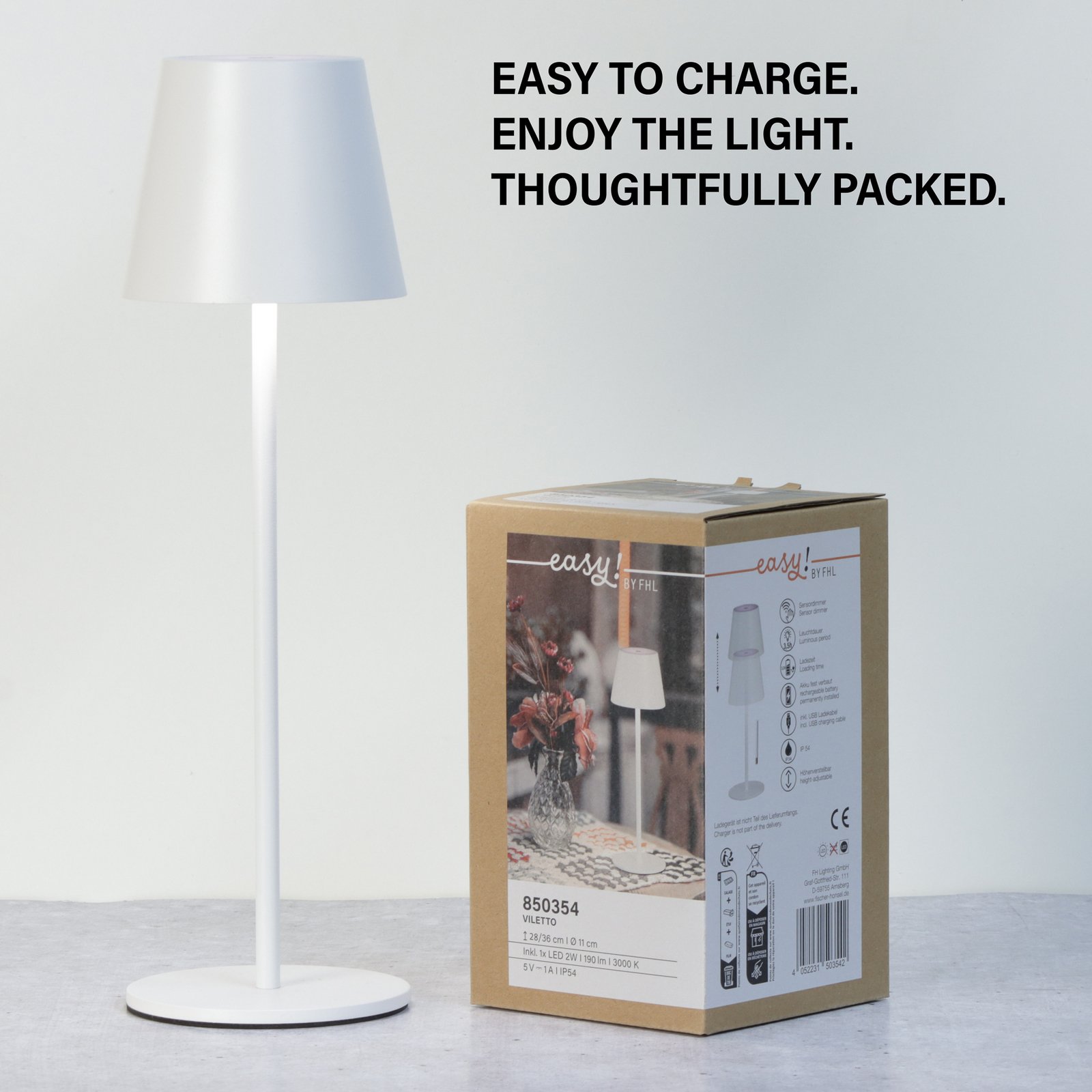 LED акумулаторна настолна лампа Viletto, бяла, IP54