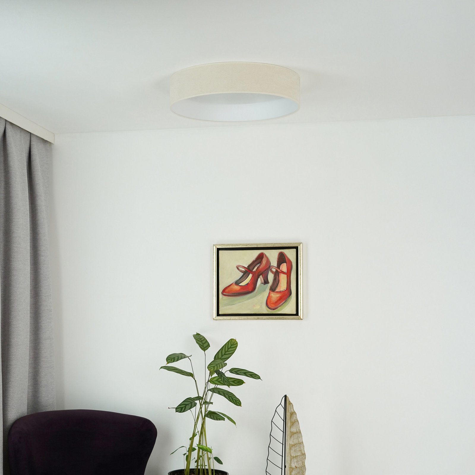 LED ceiling light Plafond, white, fabric, Ø 45 cm, 3-step dimmable