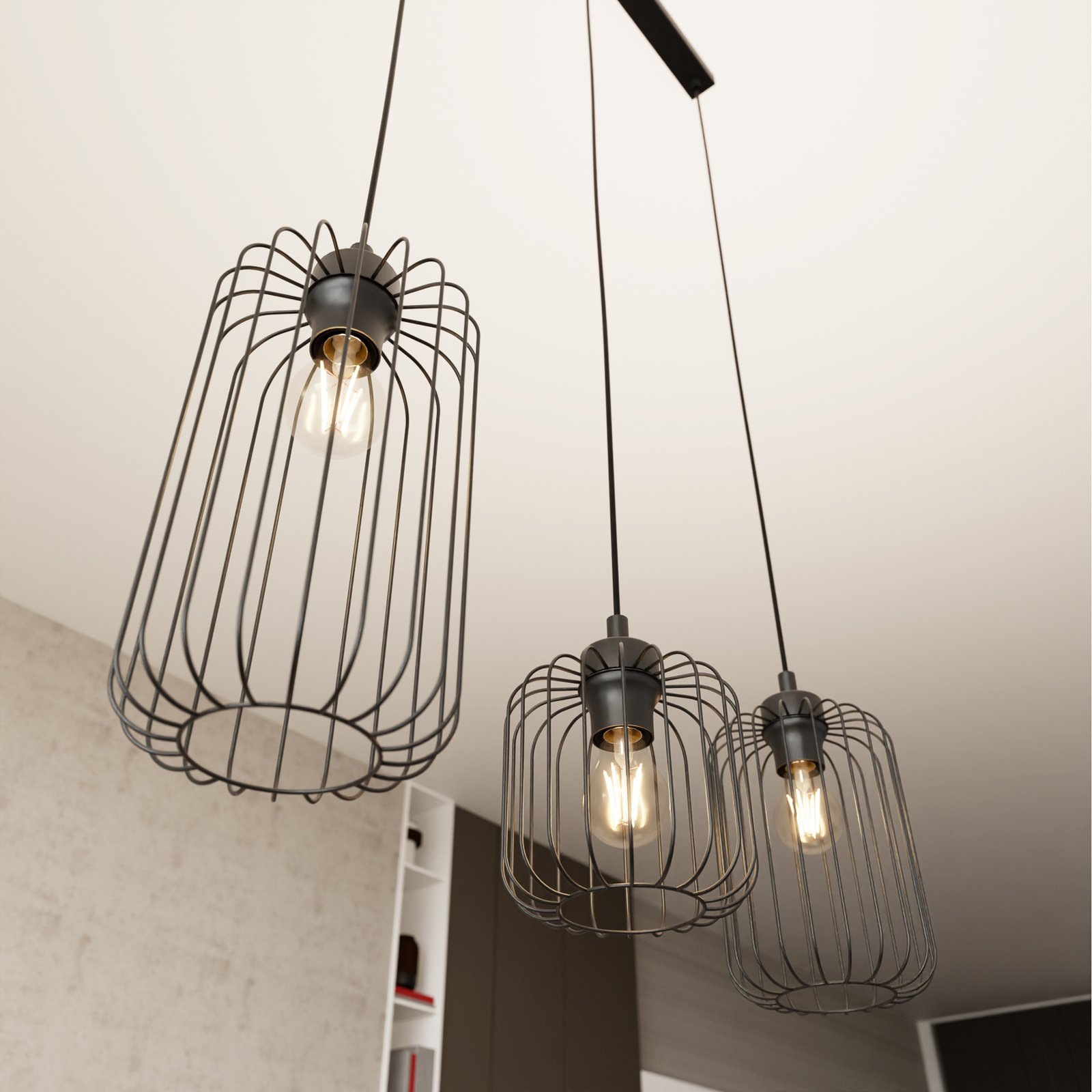 Suspension Vander, 3 lampes, 60 cm, noir, métal, E27