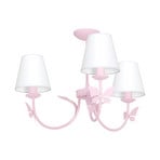 Lampadario Alice, rosa, 3 paralumi tessuto bianco