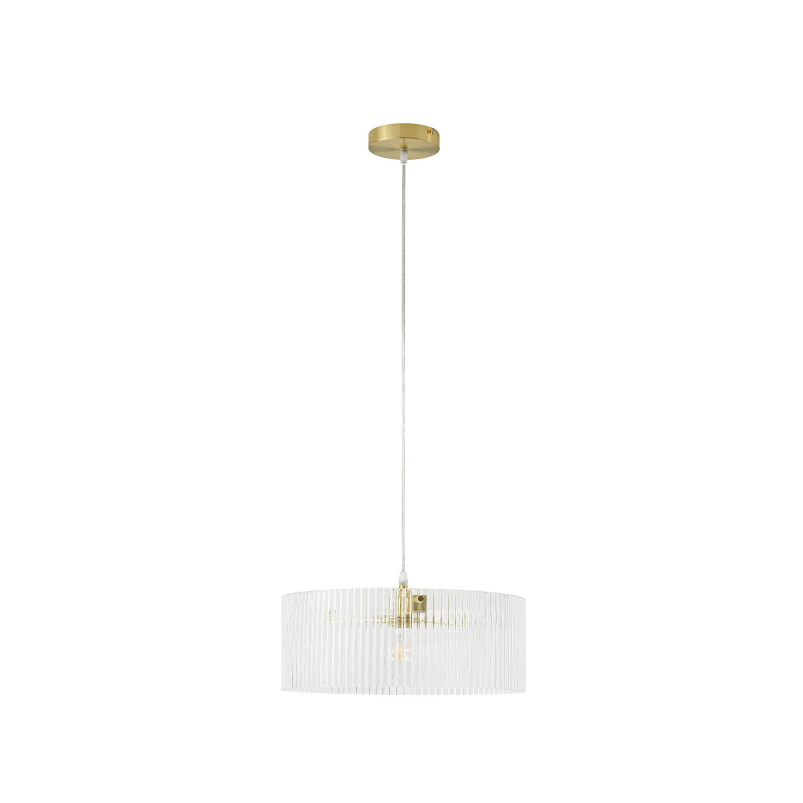 Candeeiro suspenso Lucande Meritt, latão/transparente, Ø 40 cm, vidro