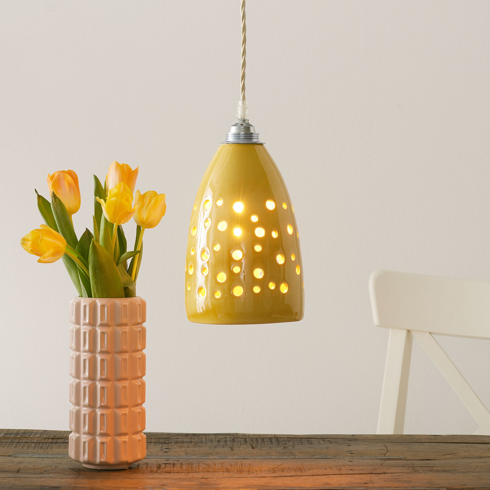 Eurokeramic S1815 ceramic hanging lamp, yellow, for Living / Dining Room, ceramic, E27, 60 W, energy efficiency: A++, H: 30 cm