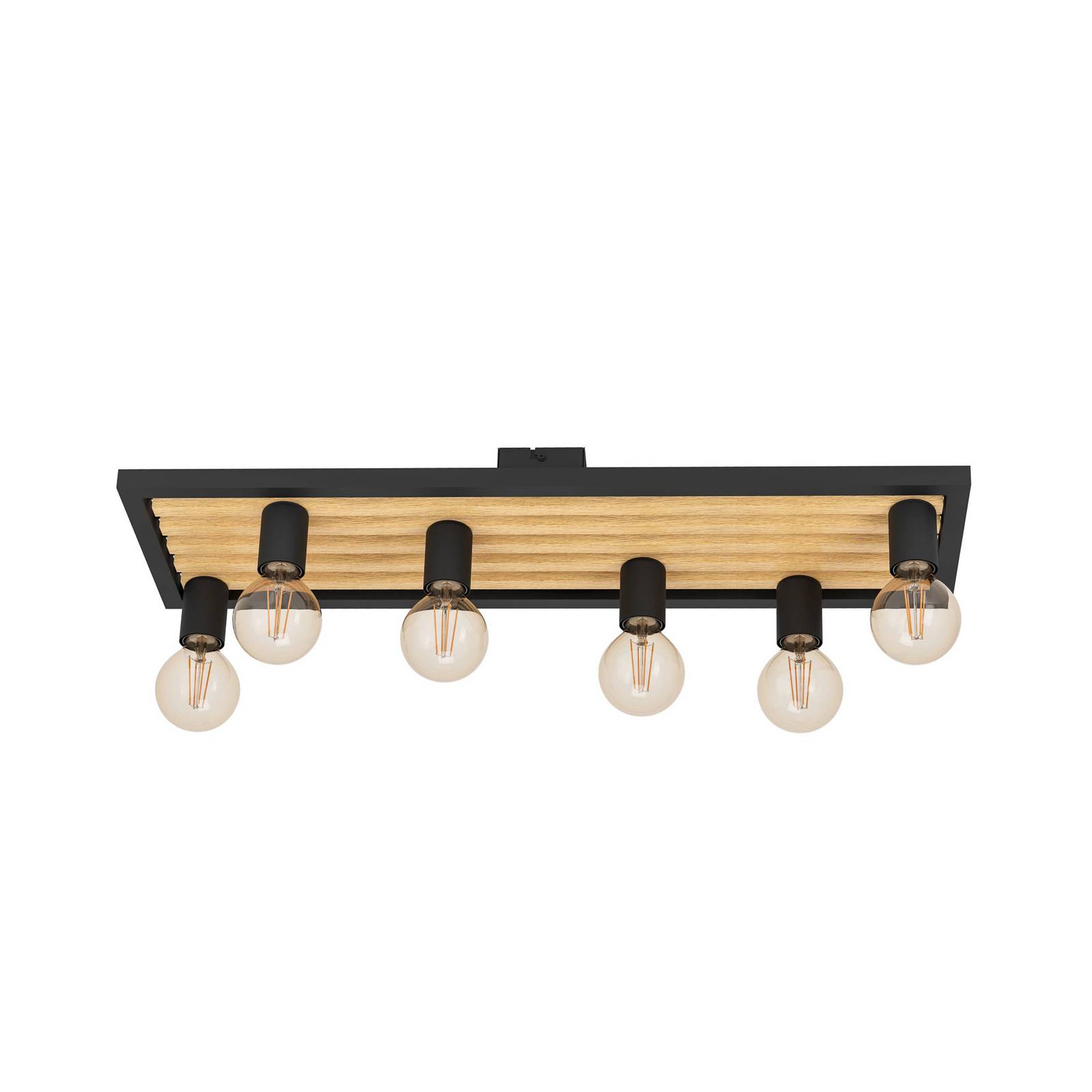 Deckenlampe Consett, schwarz/braun, Länge 78 cm, Holz, 6-flg günstig online kaufen