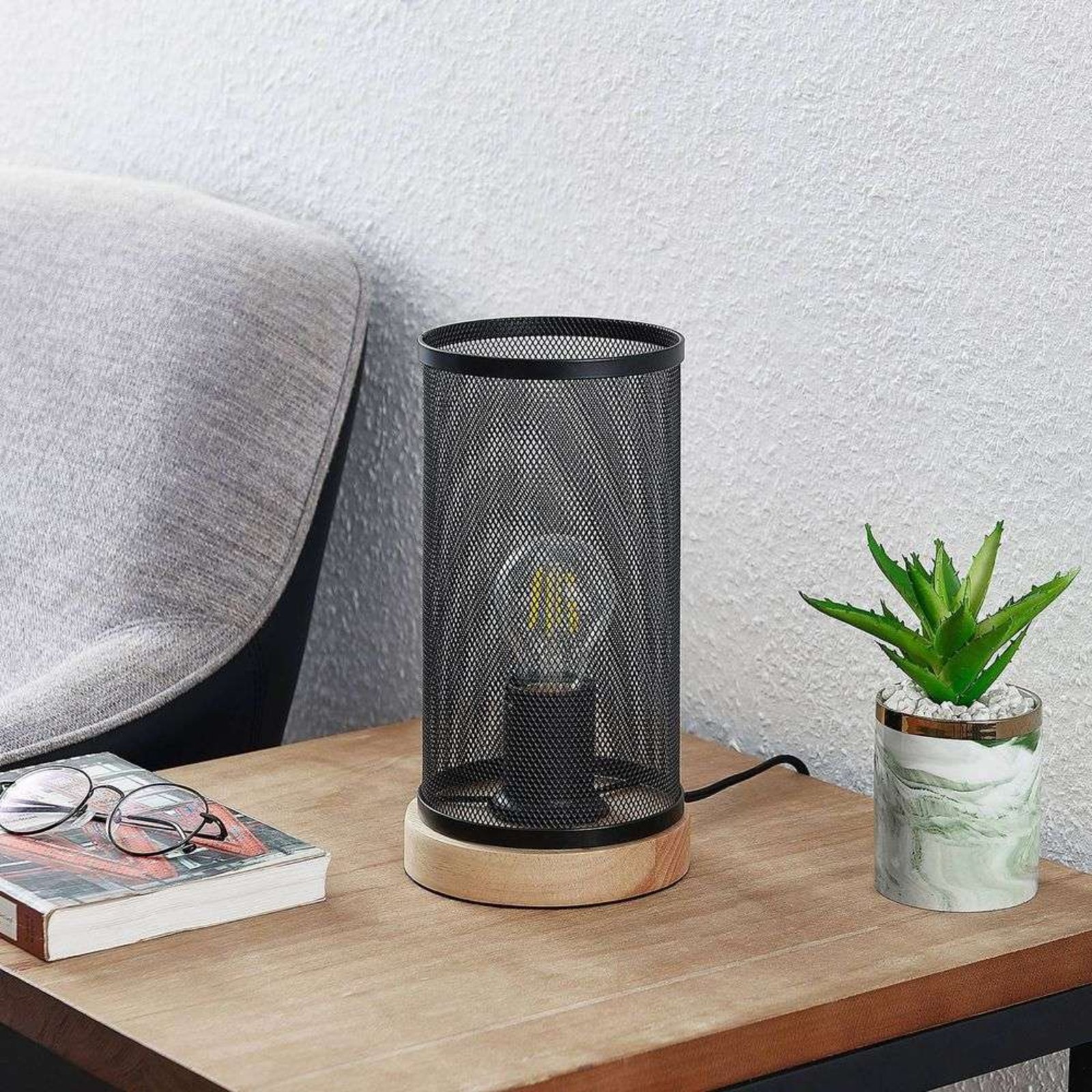 Kiriya Lampă de Masă Black/Wood - Lindby