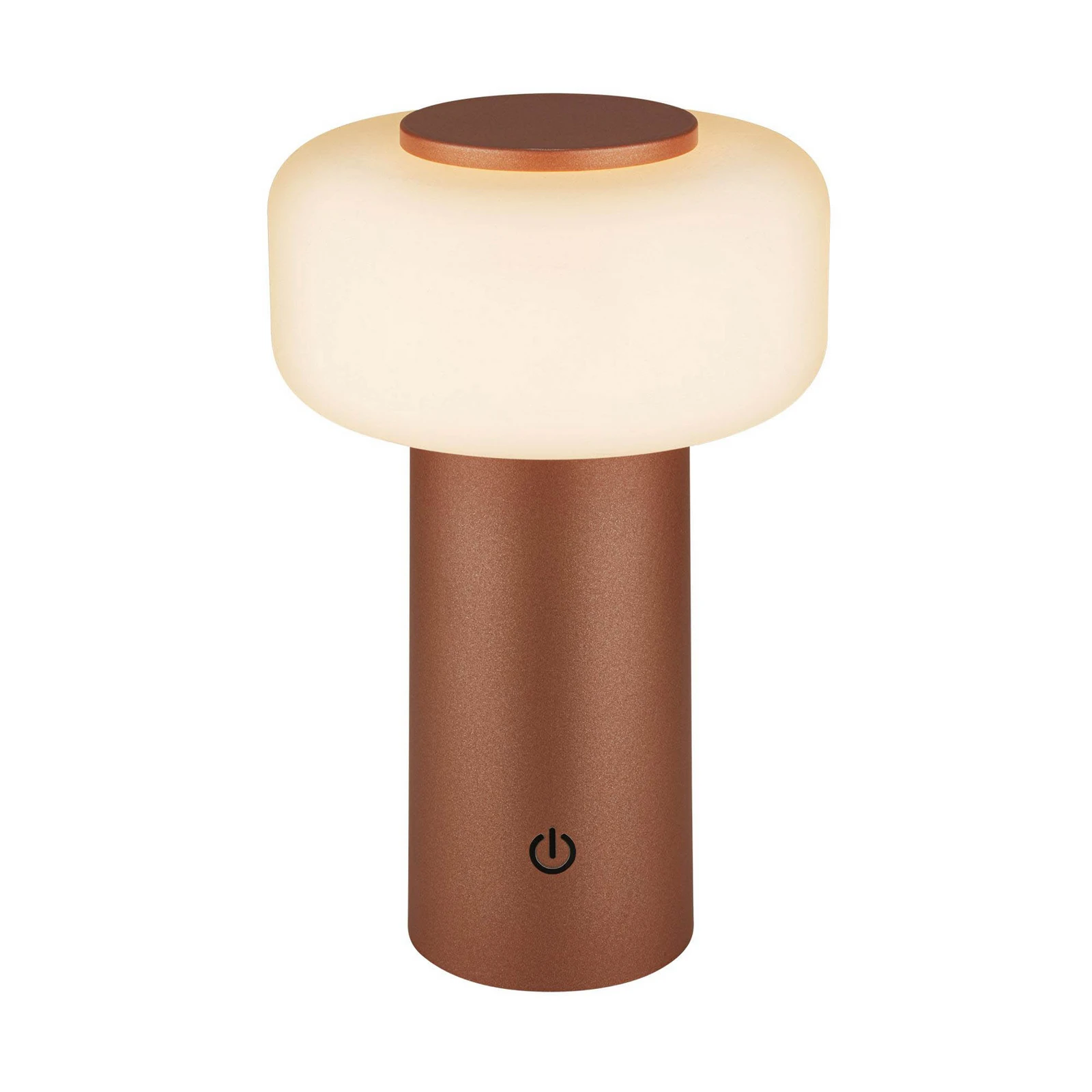 LED tafellamp op accu Juna, bruin, IP44, dimbaar, 20 cm