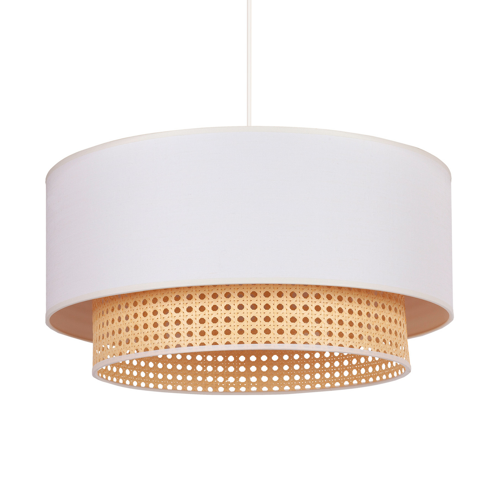 Hanglamp Boho, Ø 60 cm, 1-lamp, ecru-wit/rotan