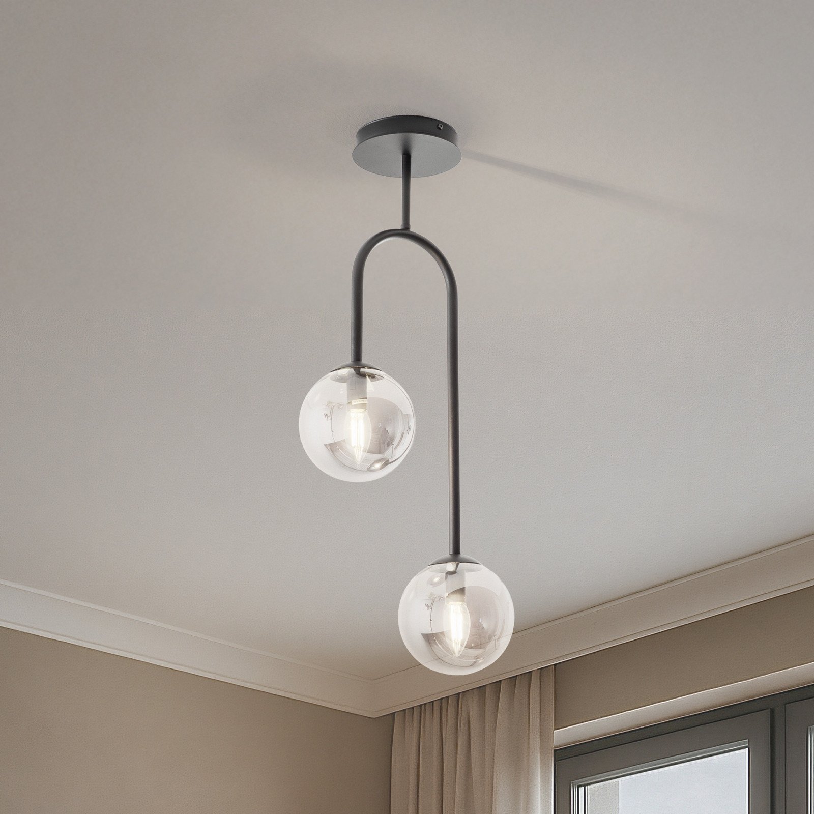 EMIBIG LIGHTING Plafonieră Atria gri fum/negru înălțime 76 cm 2 becuri. - Camera de zi / sufragerie - negru gri fumuriu - Metal