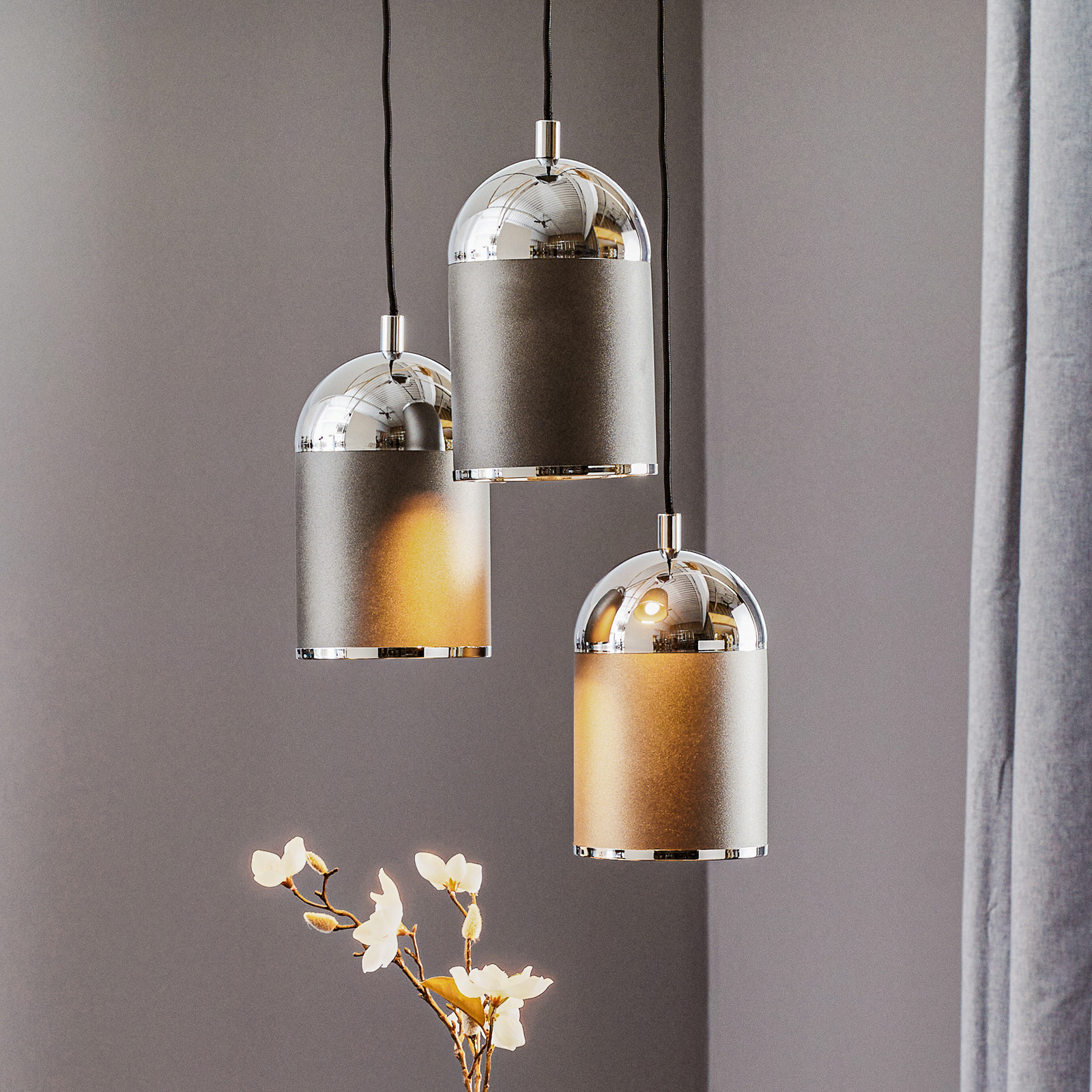 Suspension Anadia, 3 lampes, ronde, anthracite