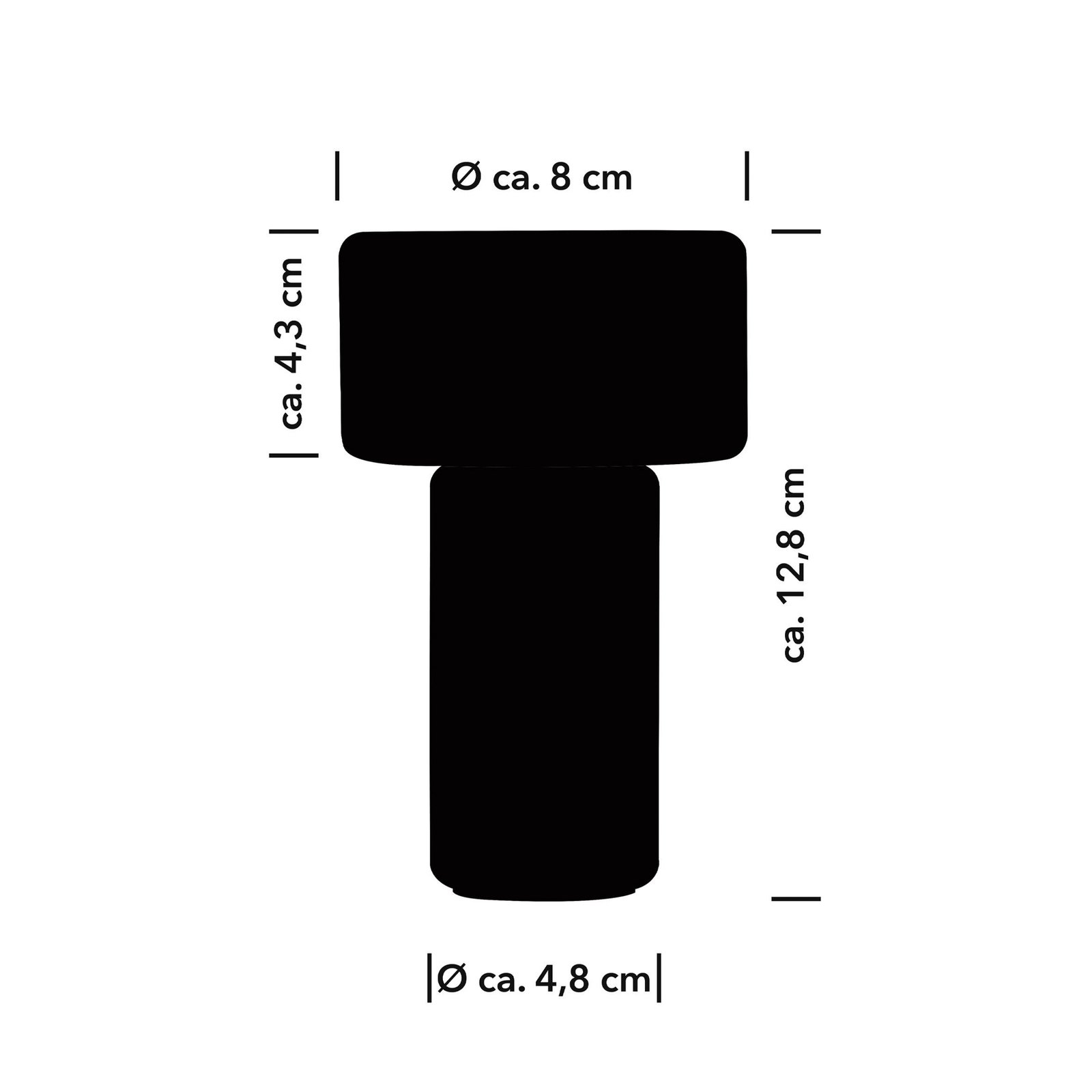 Lampada da tavolo LED Tiny-B ricaricabile, nero, altezza 13 cm, IP54, USB