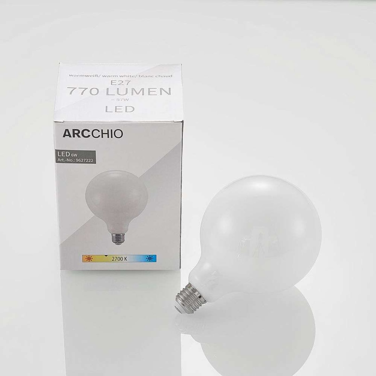 Ljuskälla LED 6W (770lm) Glob G125 Opal Dimbar E27 - Arcchio