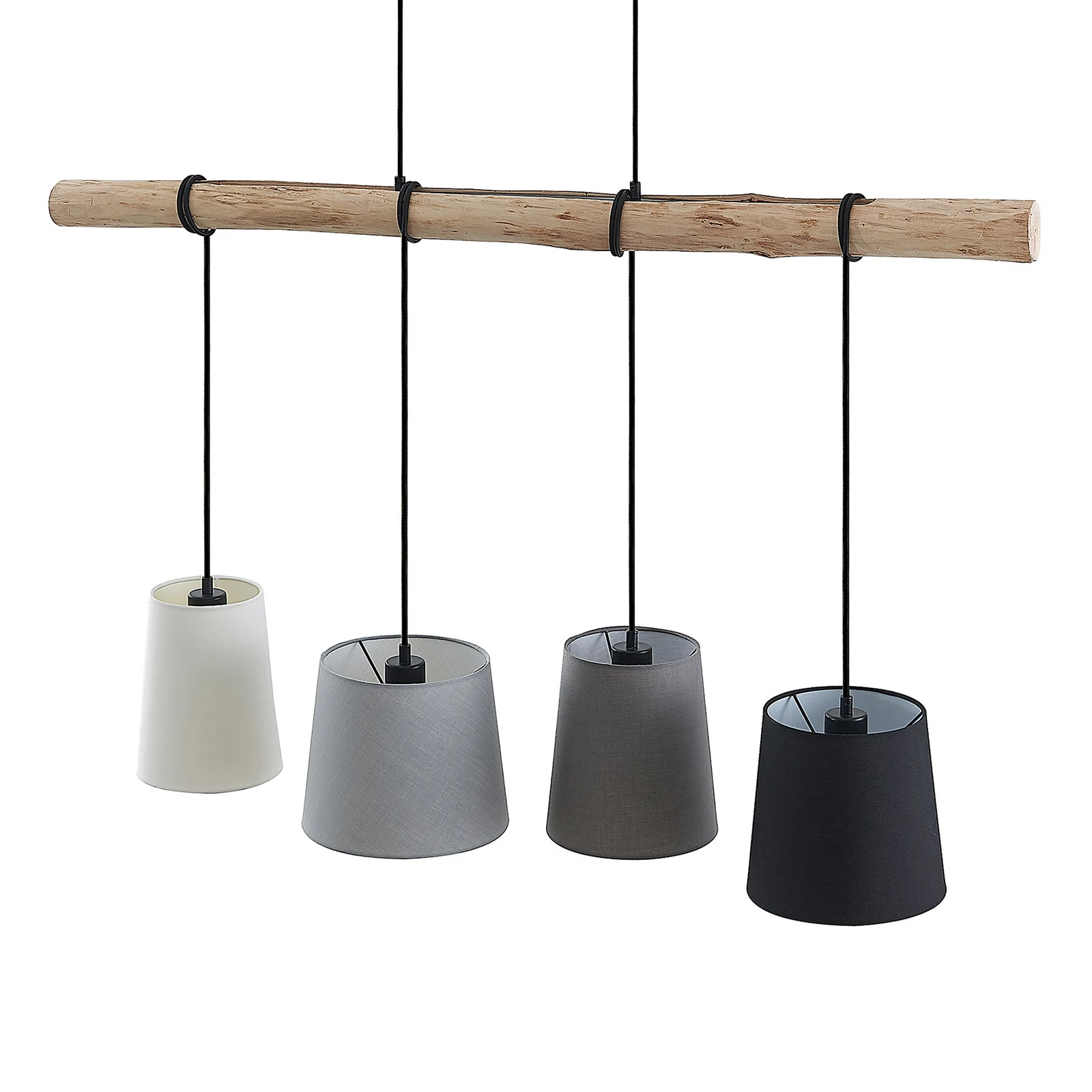 Lindby suspension Hinai, noir/gris/blanc, textile, 116cm
