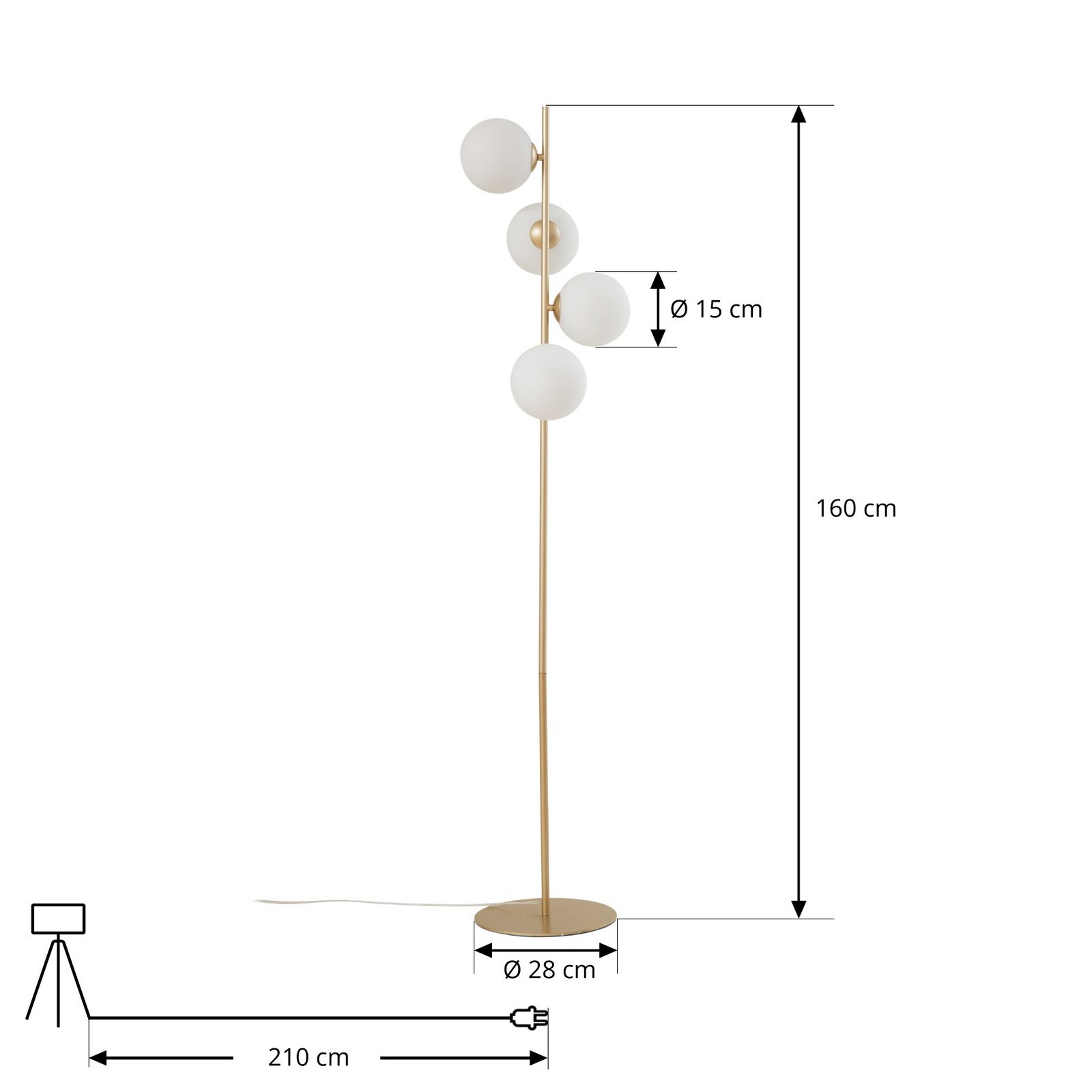 Lucande Floor lamp, opal/gold, metal