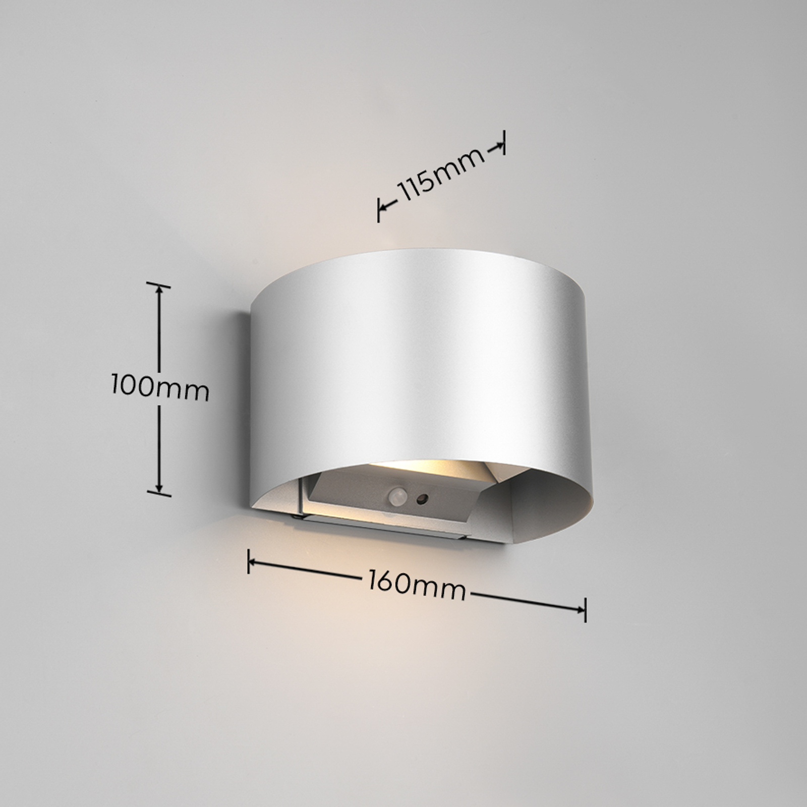 Ladattava LED-ulkoseinävalaisin Talent, titaaninvärinen, leveys 16 cm