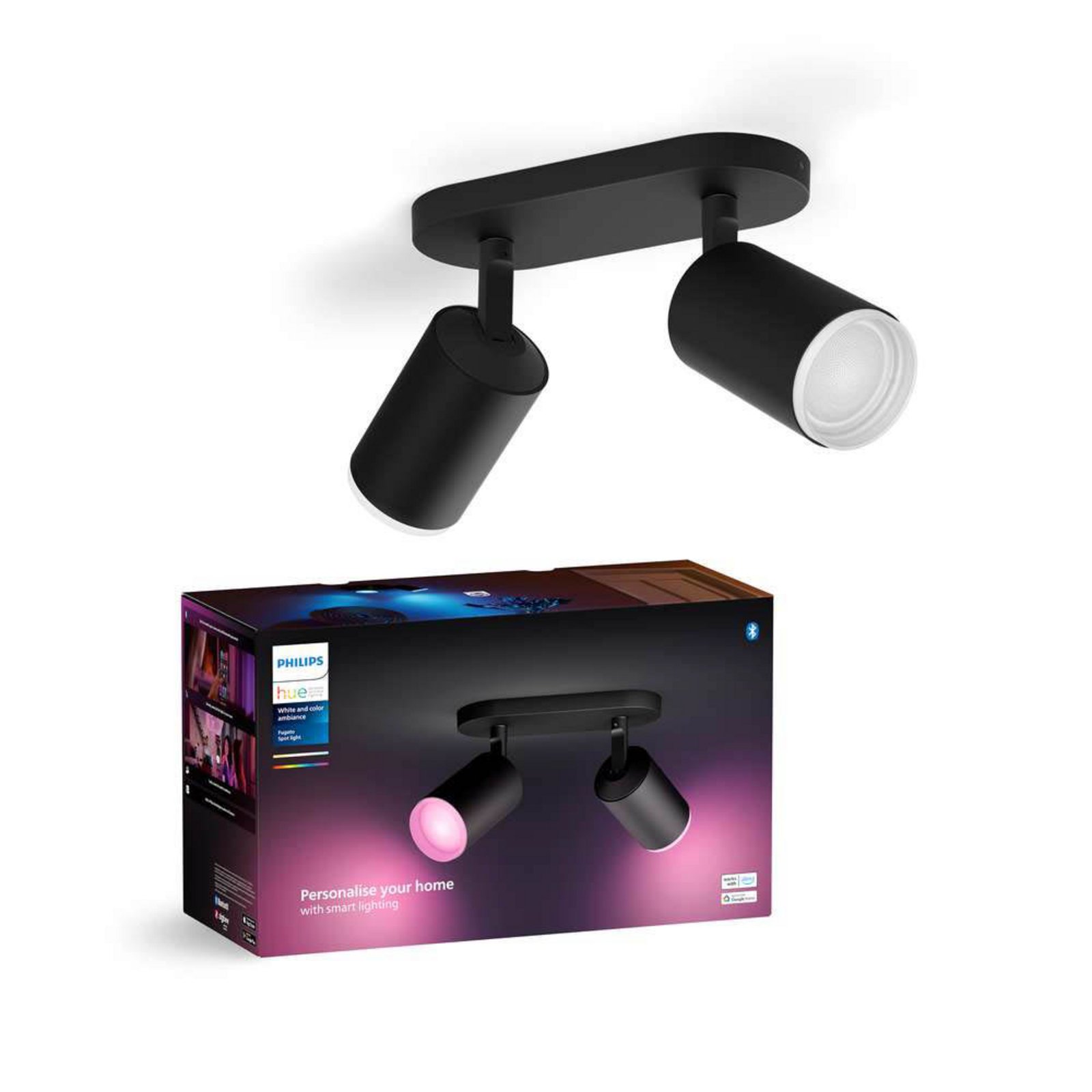 Fugato Spot 2 Plafonieră Bluetooth White/Color Amb. Black - Philips Hue