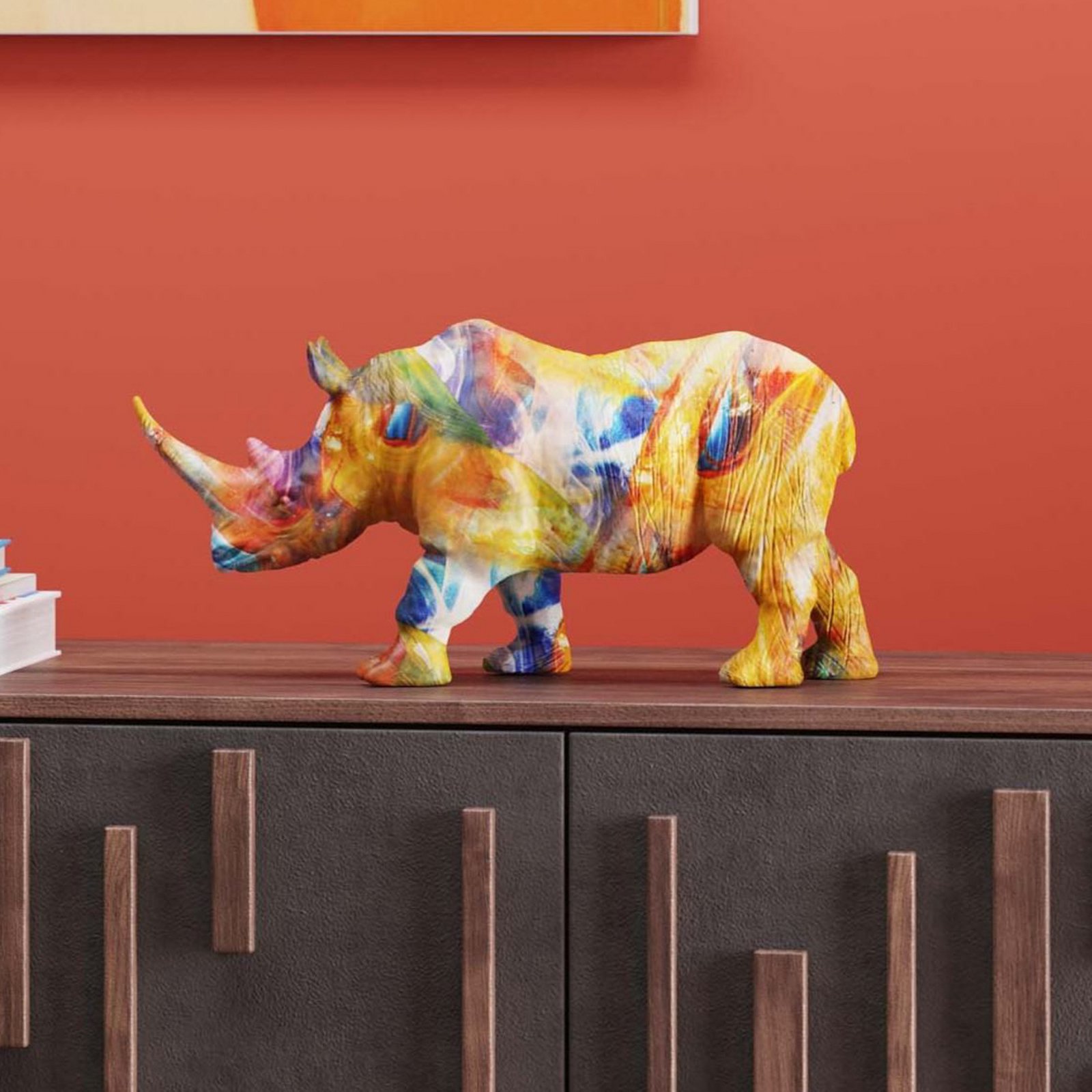 KARE decoratief figuur Gekleurde neushoorn, polyresin, kleurrijke print