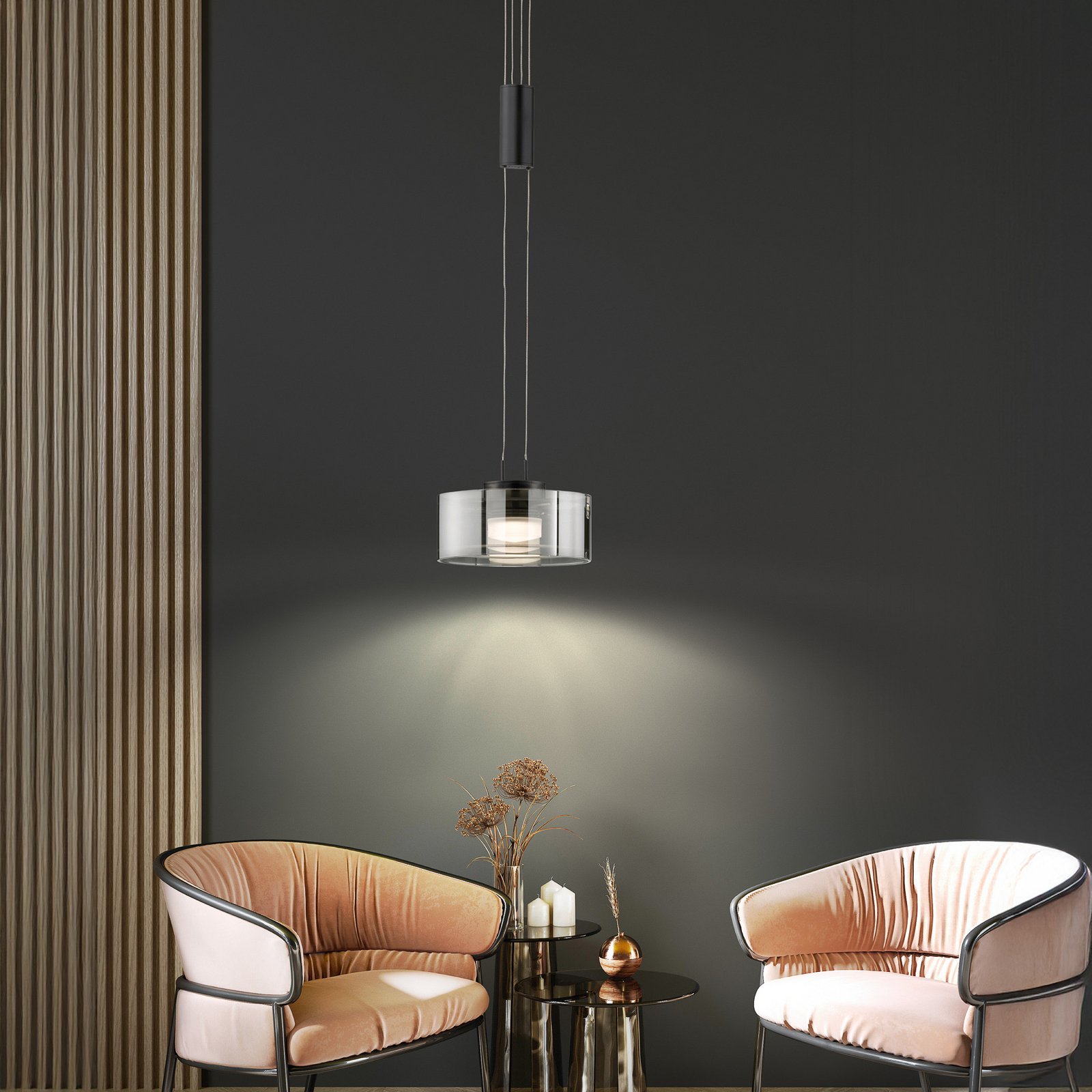 Lámpara colgante LED LAVIN, negro/humo, Ø 20 cm metal/vidrio atenuable