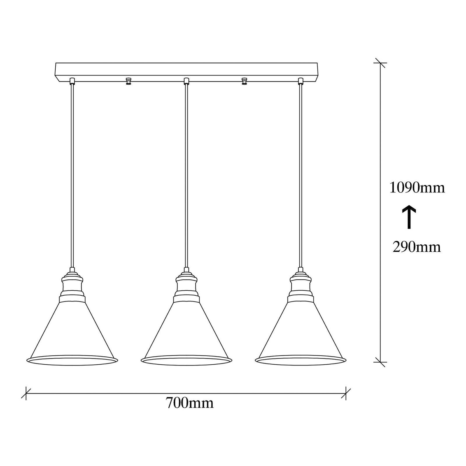 Hanglamp Sivani MR-314, goud antiek, ijzer 3-lamps lineair