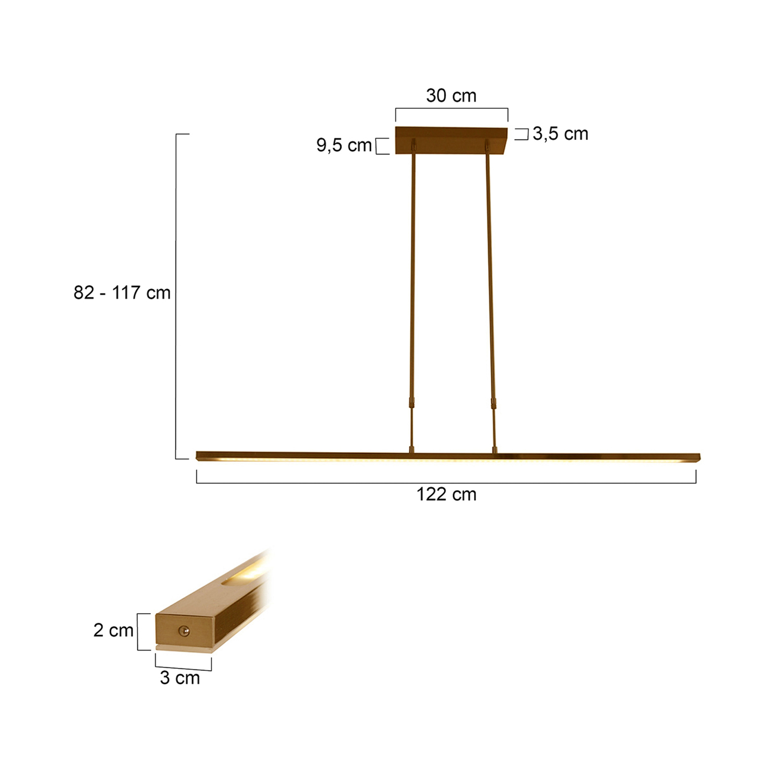 LED viseča svetilka Zelena, bronasta barva, dolžina 122 cm, kovina, CCT