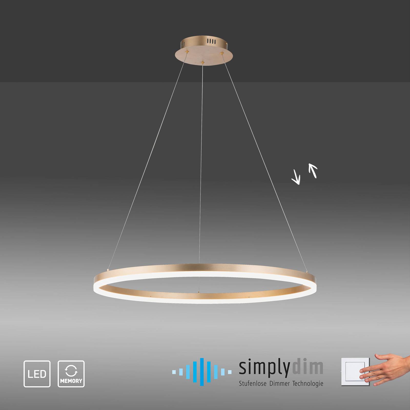 Paul Neuhaus żyrandol LED Titus, Ø 80 cm, mosiądz, ściemniany