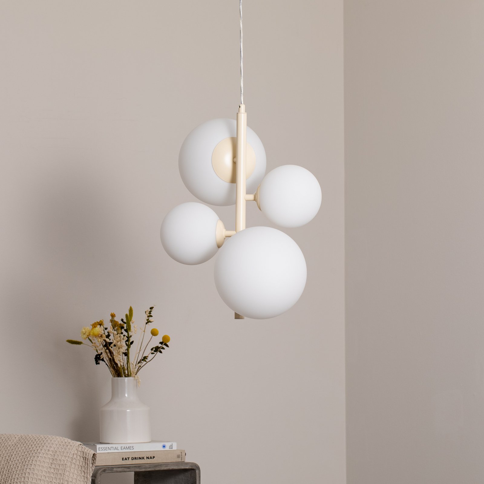 Dione pendant light, opal/cream, 4-bulb