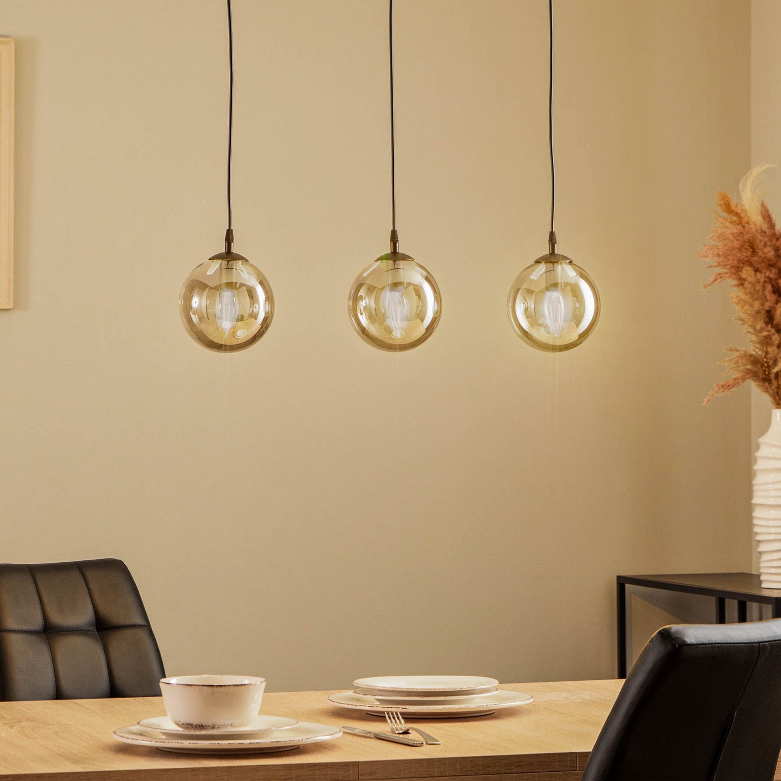 EMIBIG LIGHTING Lampă suspendată Glassy 3 becuri dreaptă negru grafit sticlă - Camera de zi / sufragerie - Modern