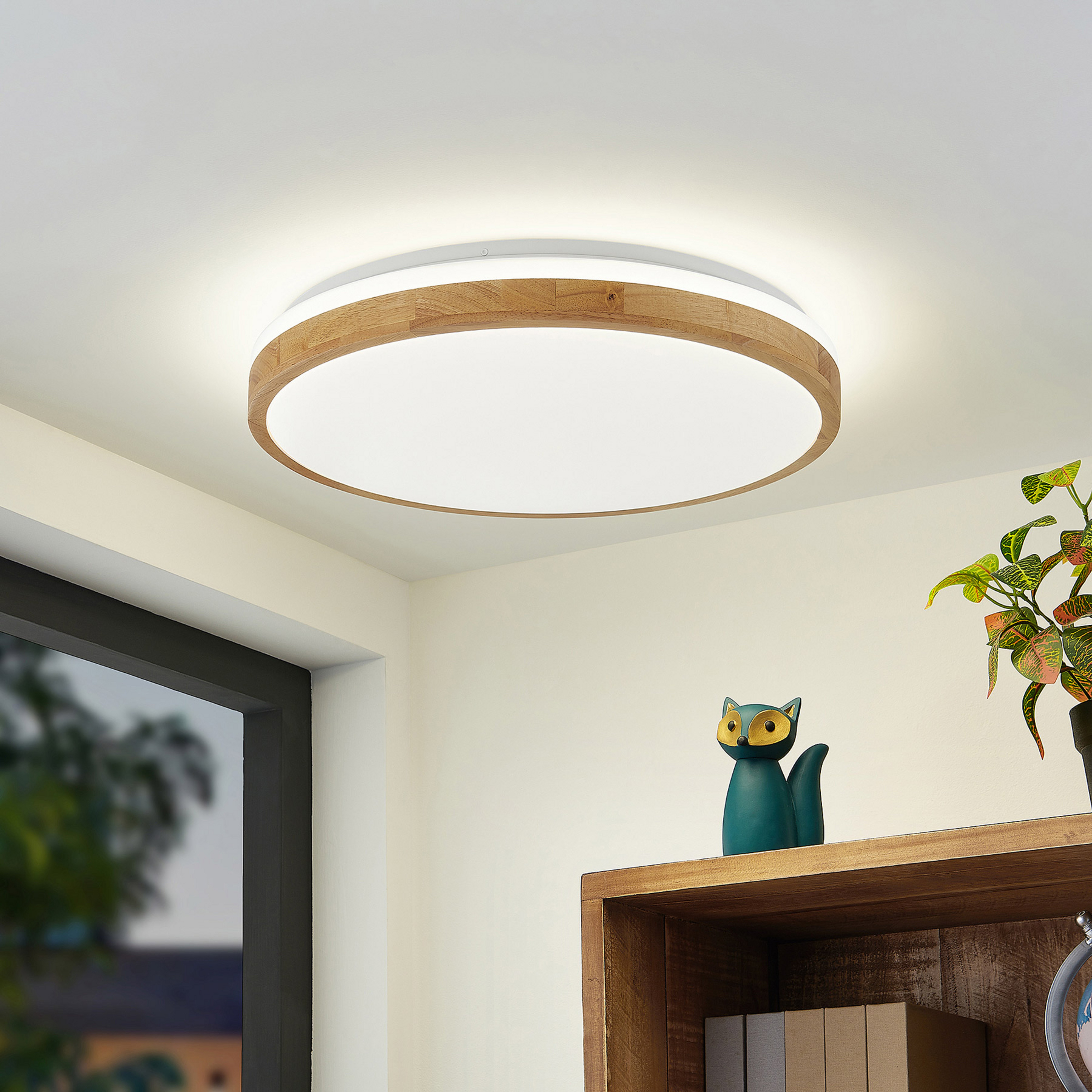 Lampa sufitowa LED Emiva, Ø 49 cm, CCT, drewno