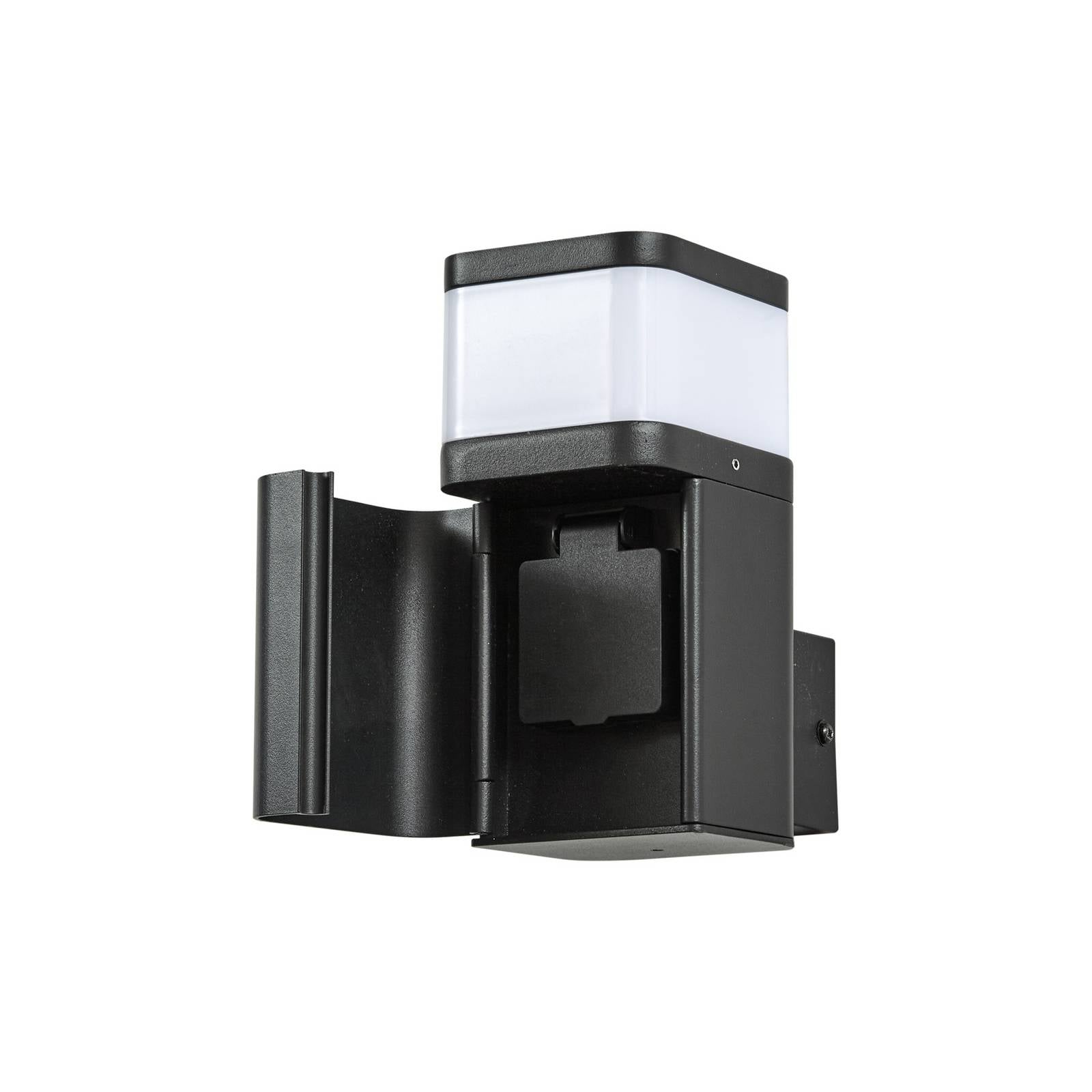 Lindby Außenwandlampe Teyon, mit Steckdose, schwarz, IP44 G9