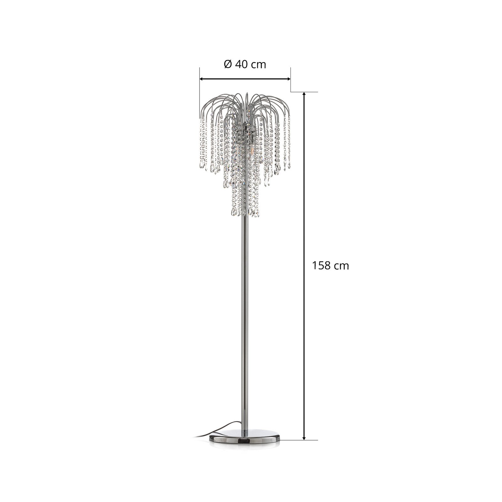 Lampa podłogowa Pioggia z kryształami, chrom