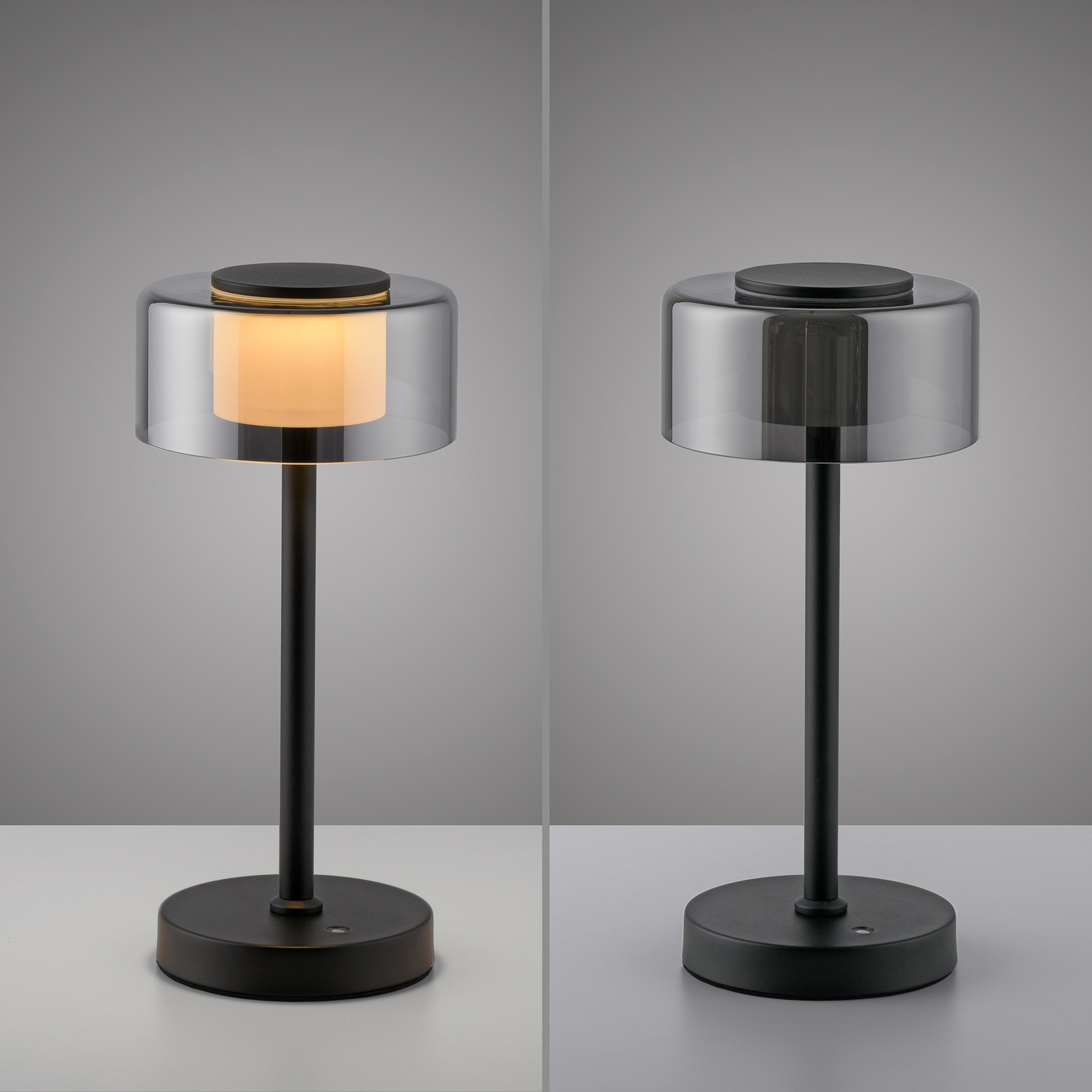 Lampa stołowa LED na akumulator RIKA, czarna, 33 cm, metal/szkło, regulacja