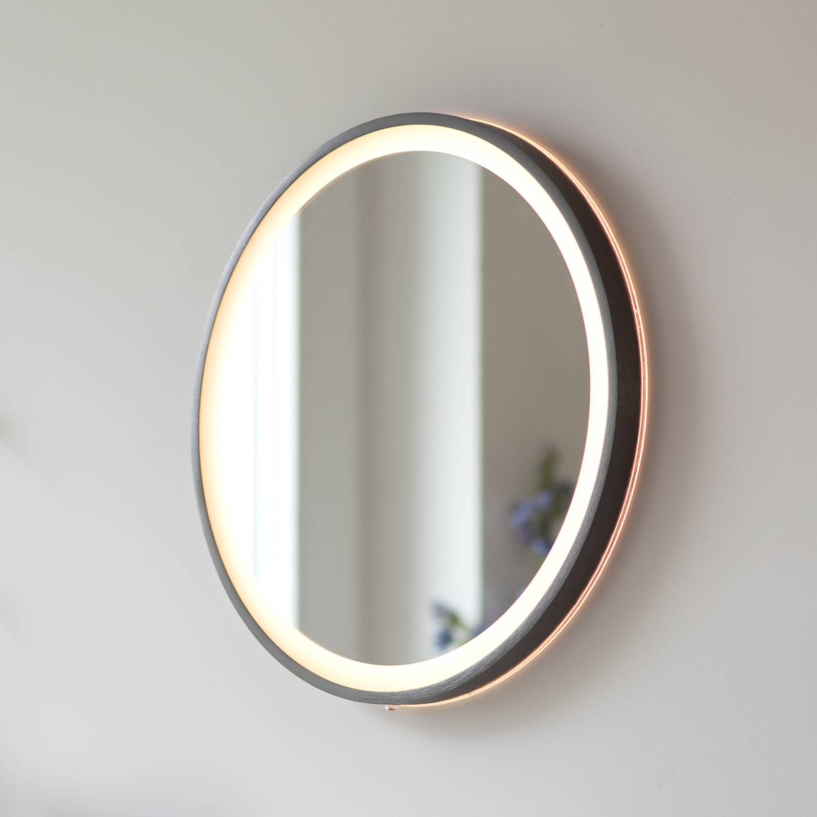 Lustro ścienne LED VIDRO, szare, Ø 46 cm, metal/szkło, przełącznik