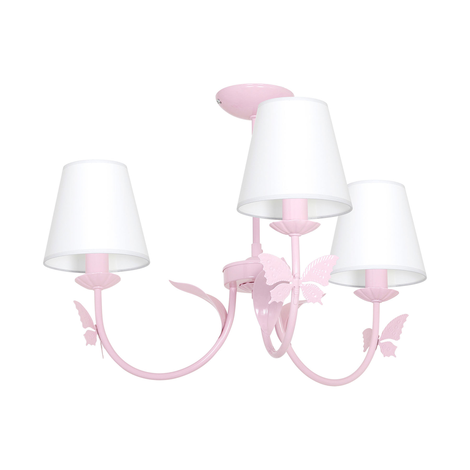 Kronleuchter Alice, pink, drei weiße Stoffschirme