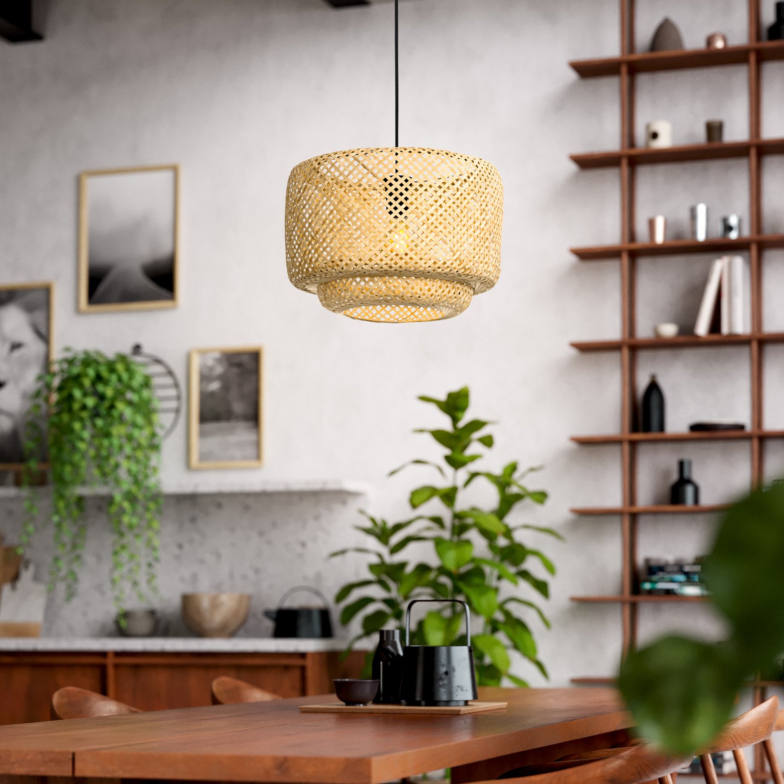 Hettonle lampă suspendată abajur bambus, Ø 42 cm