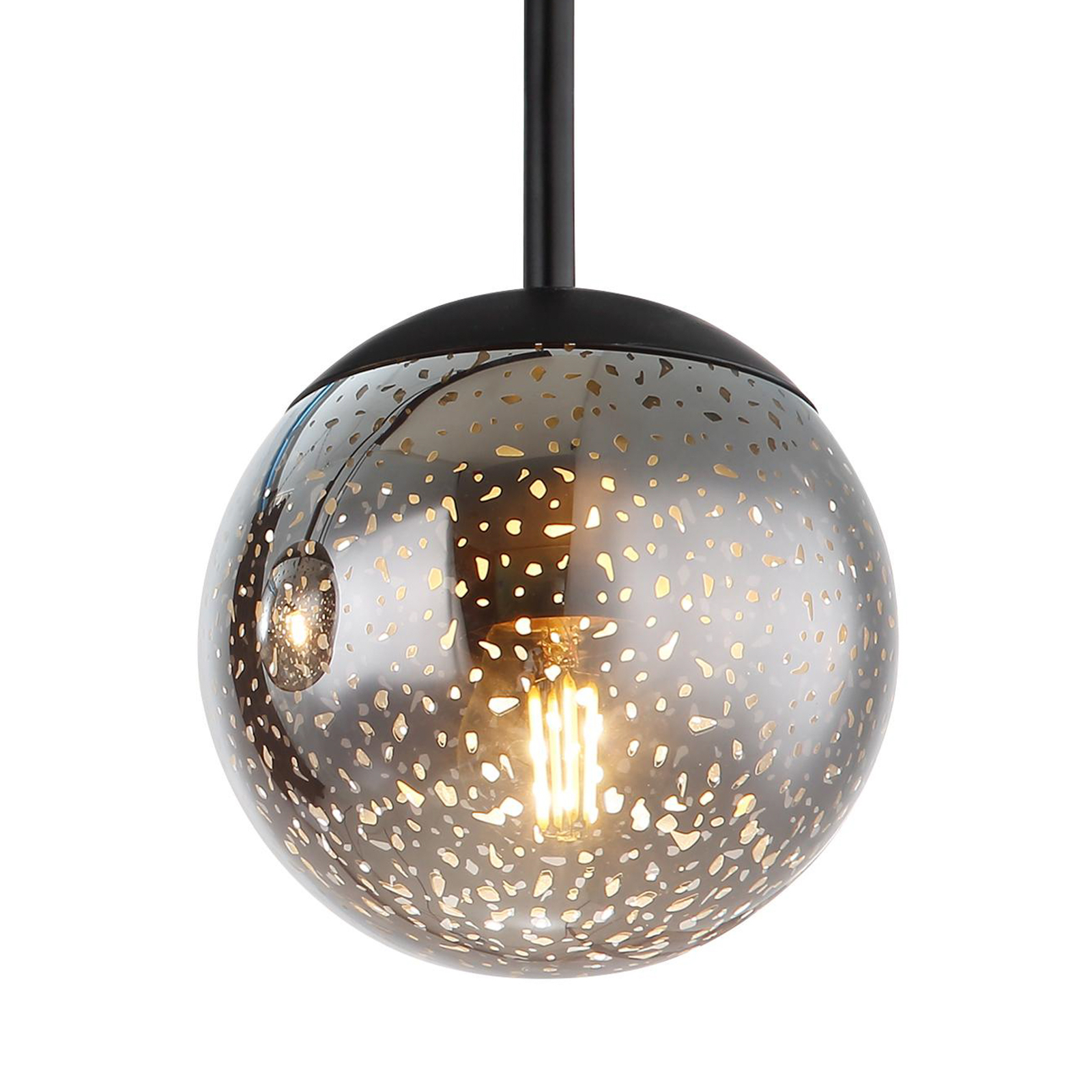 Samos pendant light, length 90 cm, smoke grey, 4-bulb, glass