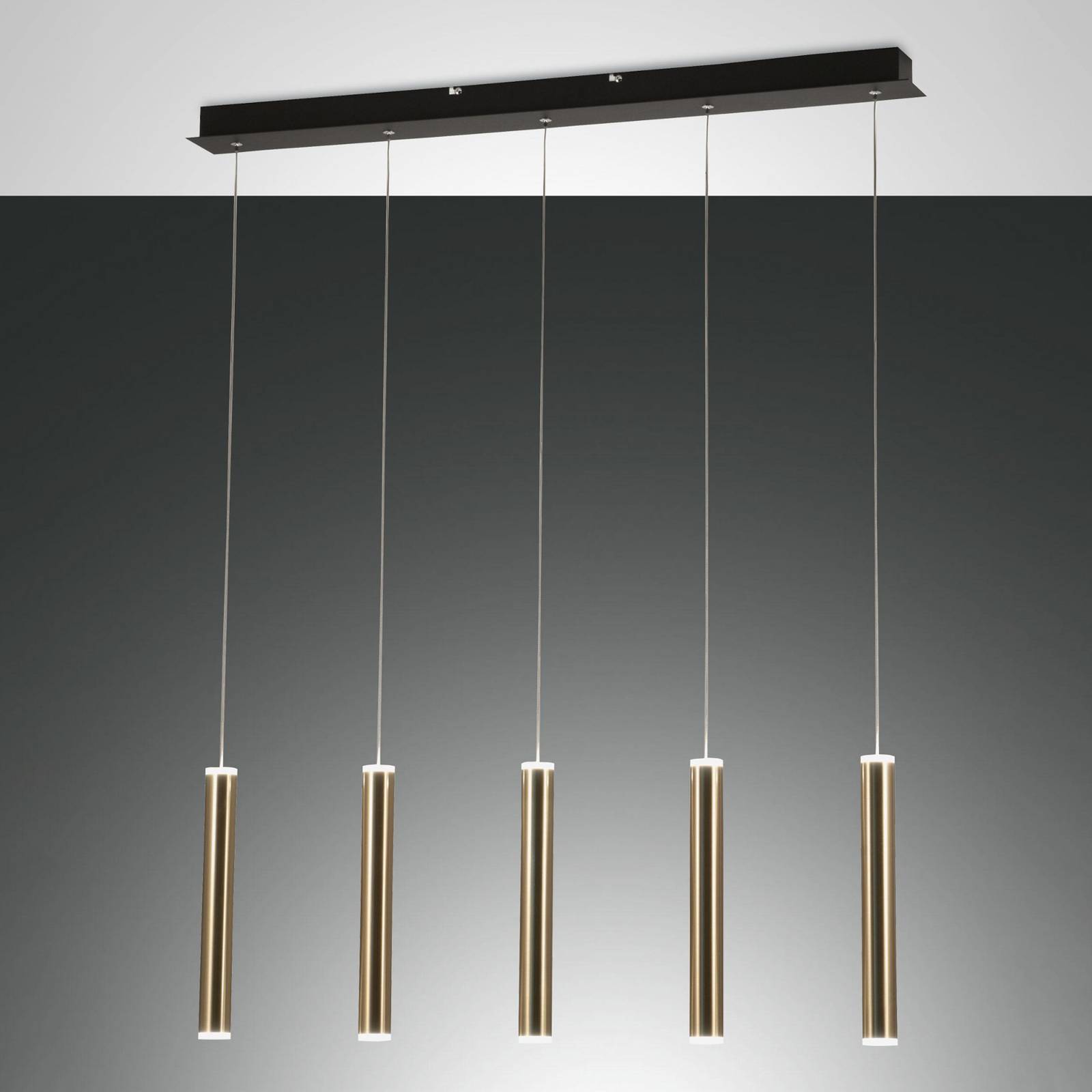 Lampa wisząca LED Prado, złota, 5-punktowa, liniowa, ściemniana