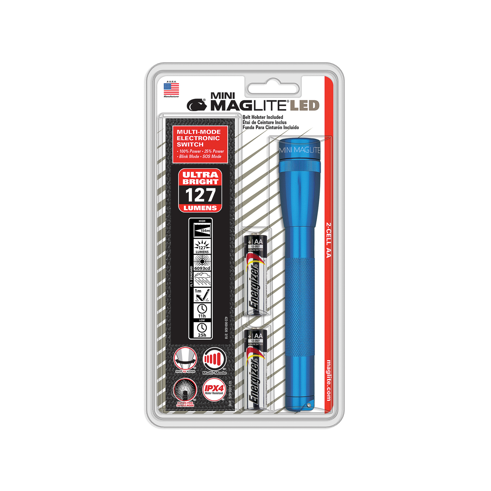 Maglite LED taskulamppu Mini, 2-Cell AA, holsteri, sininen