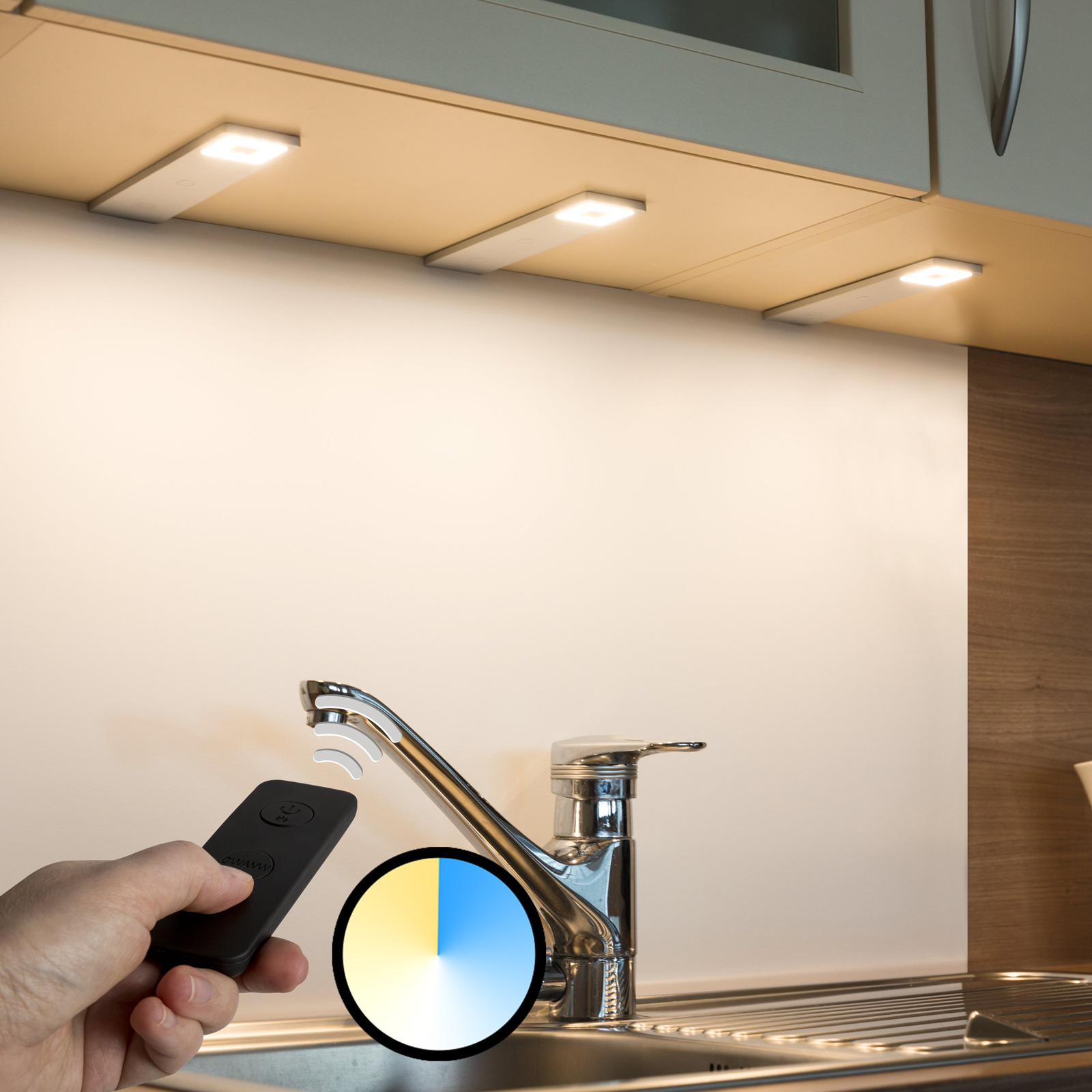 Heitronic Cortina LED under-cabinet light, set of 3, remote, for Kitchen, aluminium, plastic, 2.4 W, energy efficiency: A+, L: 20 cm, W: 5 cm, H: 0.6 cm