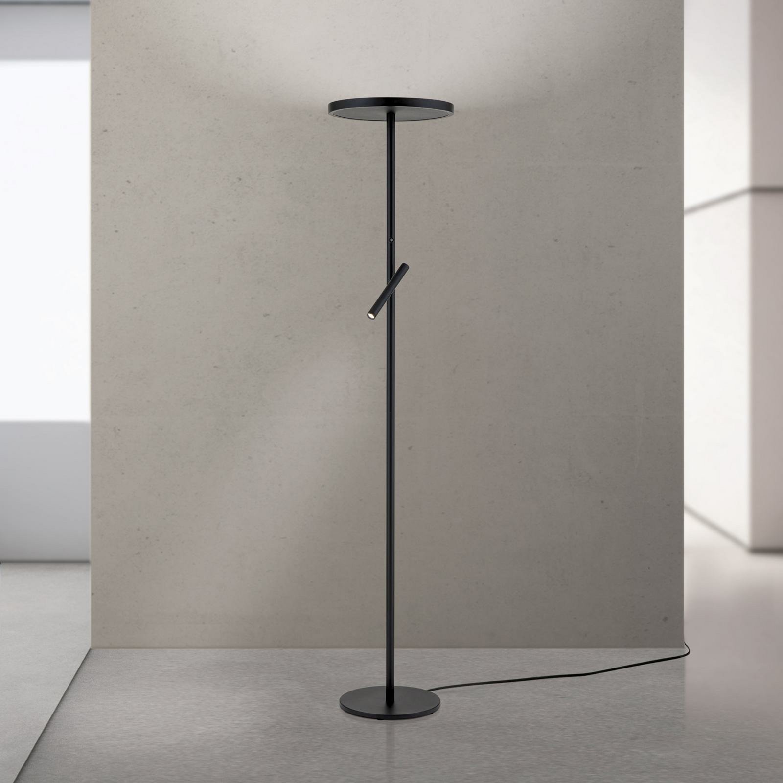 LED vloerlamp Teide, zwart, metaal, leeslamp, dimmer
