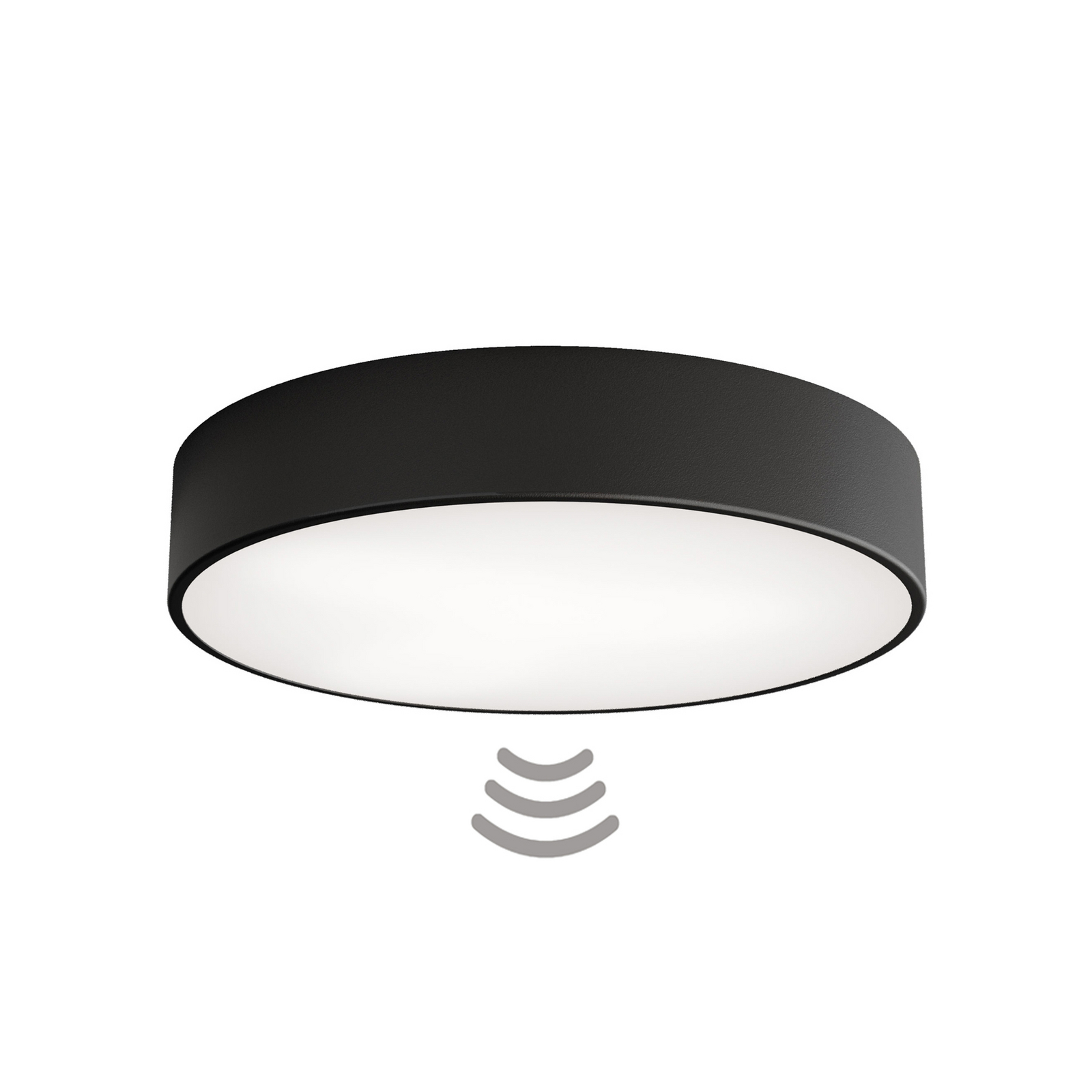 Cleo 400 ceiling lamp, black, sensor, IP20, Ø 40 cm, metal