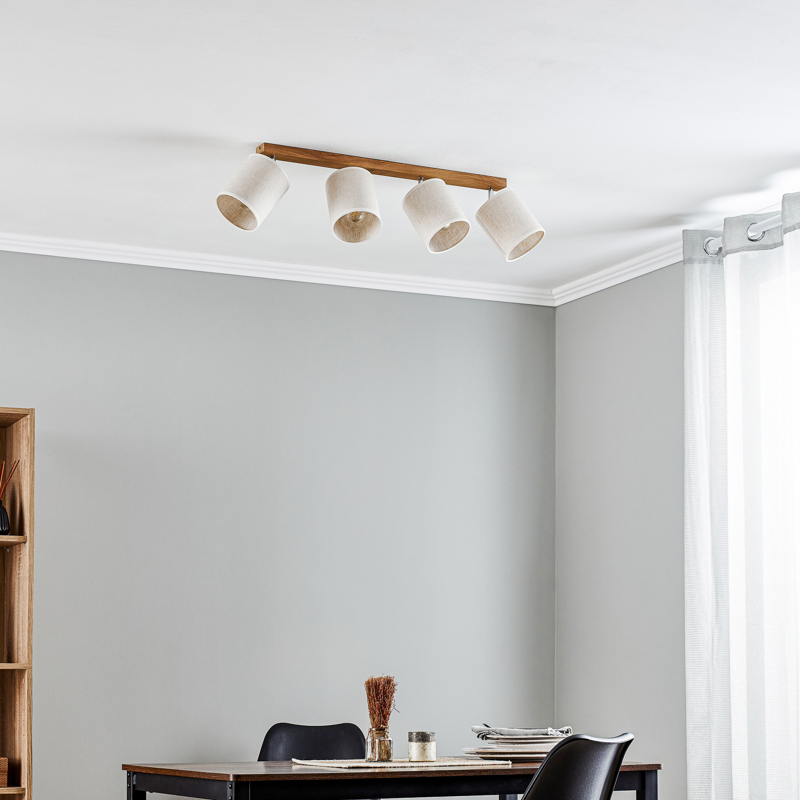 Canvas ceiling spotlight, beige, fabric, four-bulb