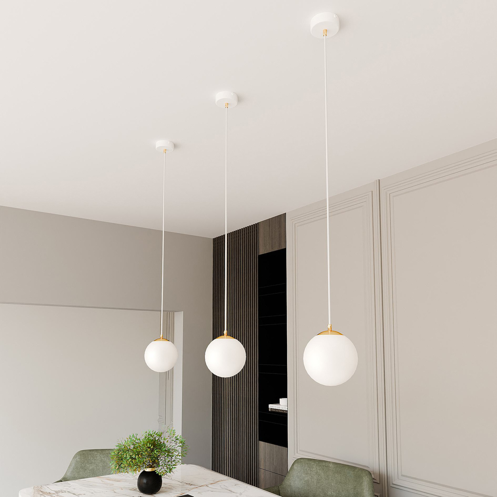 Royal pendant light, opal white/white, glass, E14