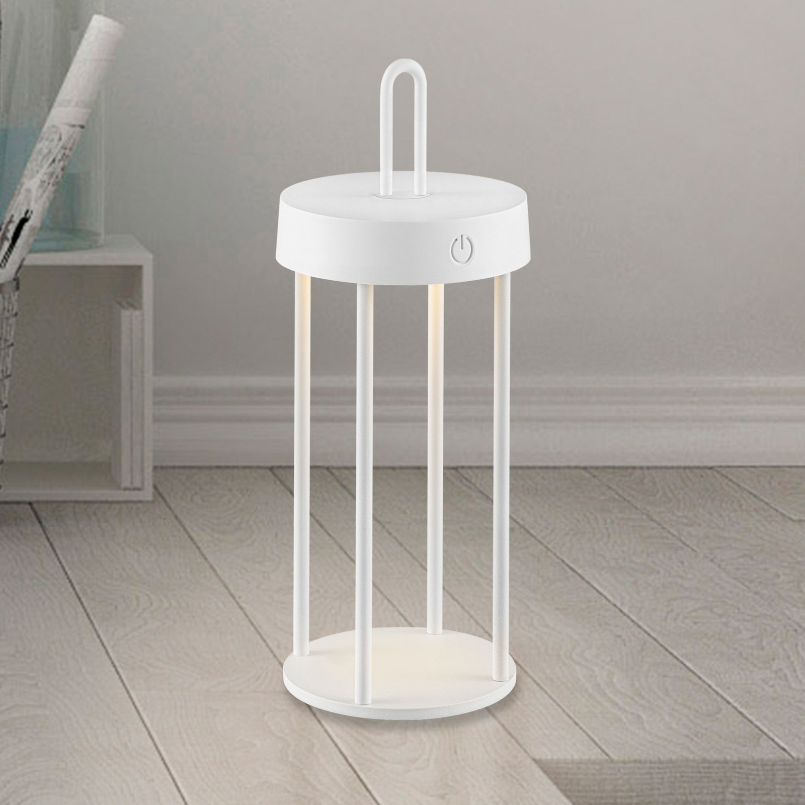 JUST LIGHT. Lámpara de mesa LED recargable Anselm, blanca, 28 cm, hierro