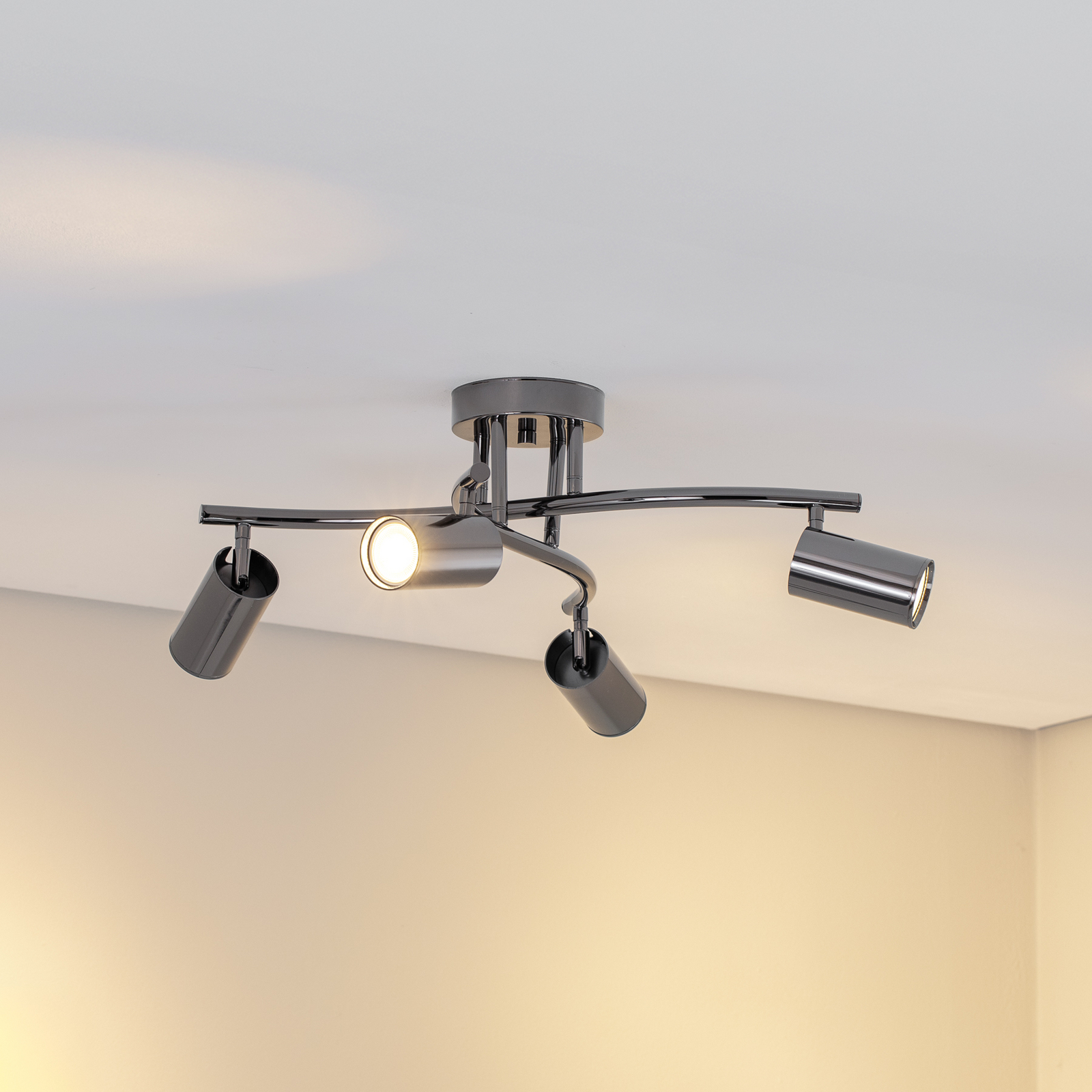 Ceiling spotlight Spotte, black chrome, 4-bulb