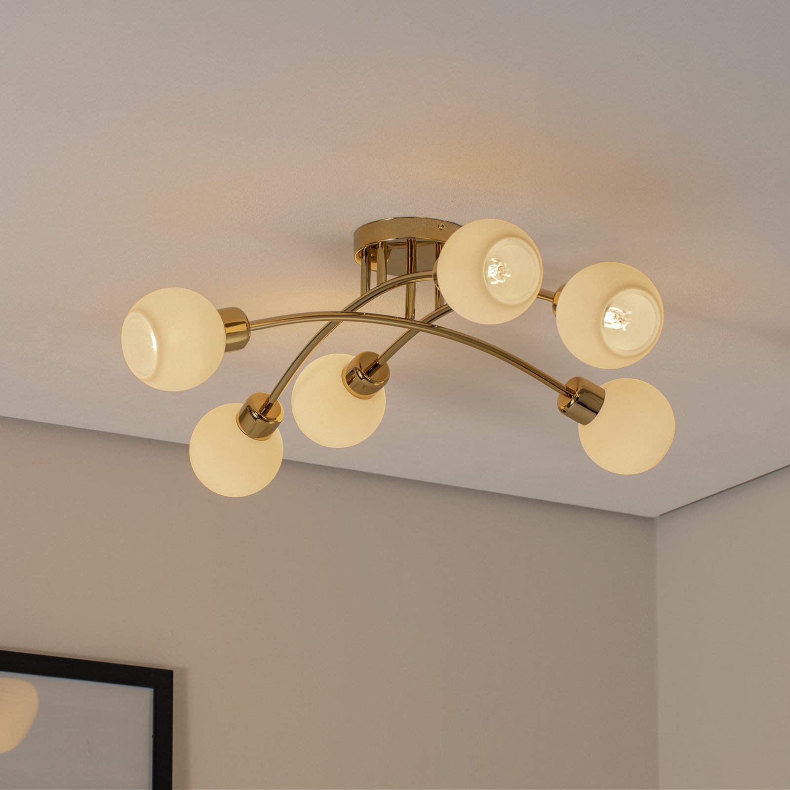 Argon Plafonieră Marlo culoarea alamei sticlă opală 6 becuri - Camera de zi / sufragerie - modern - alamă alb opal - Metal
