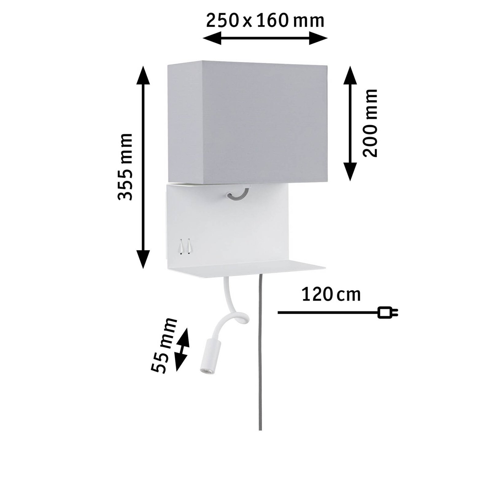 Paulmann Merani wall light, flexible arm and plug