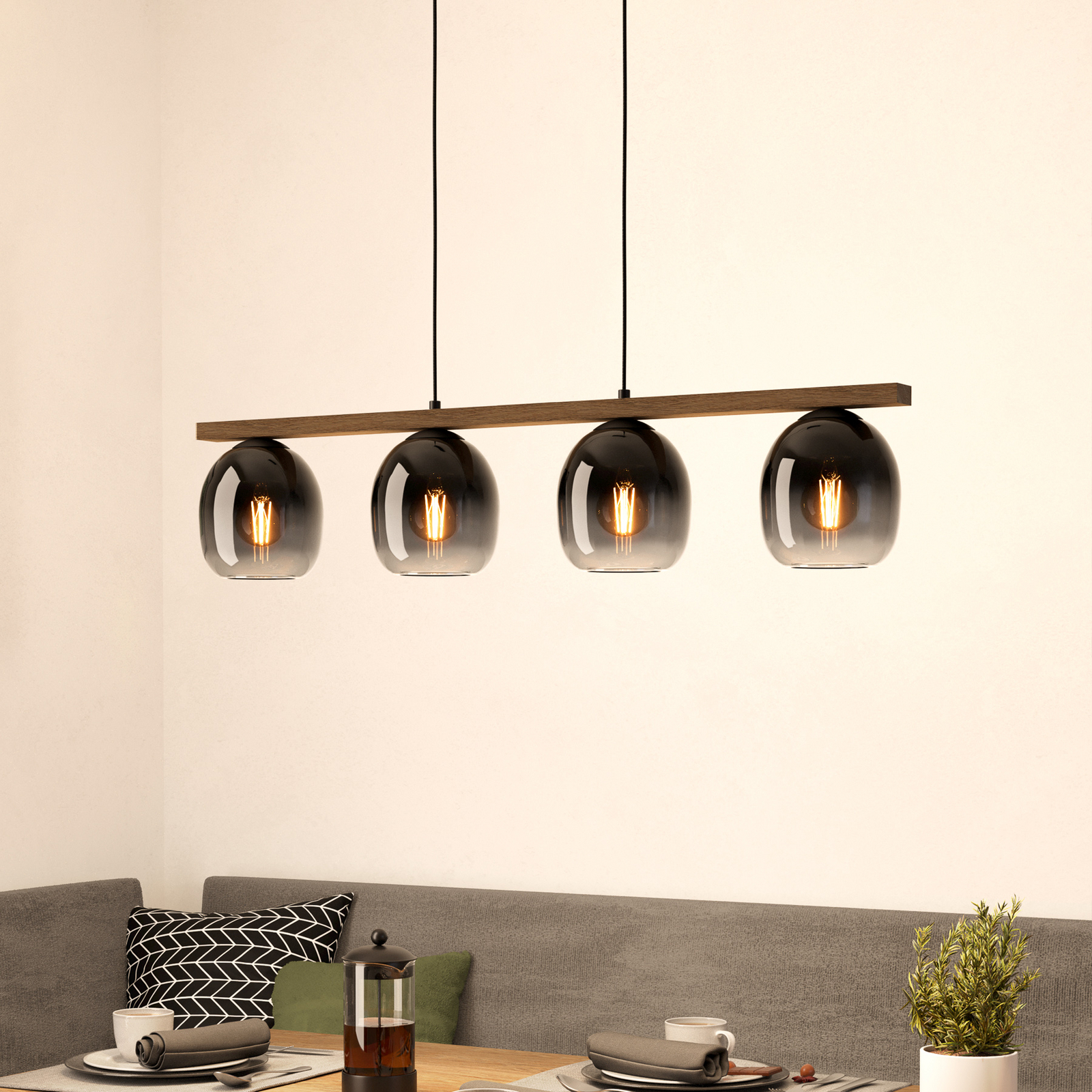 Suspension Filago, quatre abat-jour en verre fumé