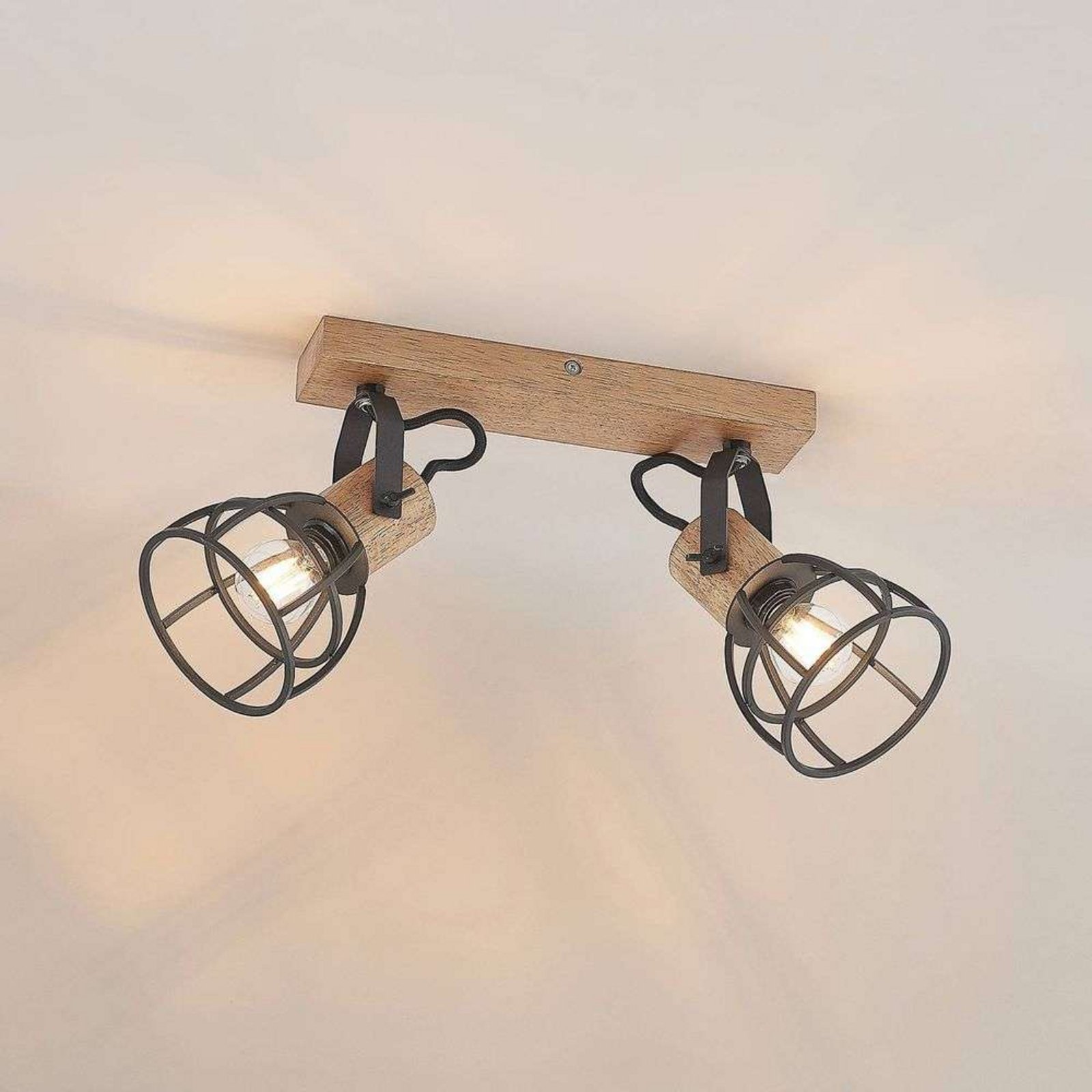 Flintos 2 Stropna lampa Drvo/Crna - Lindby