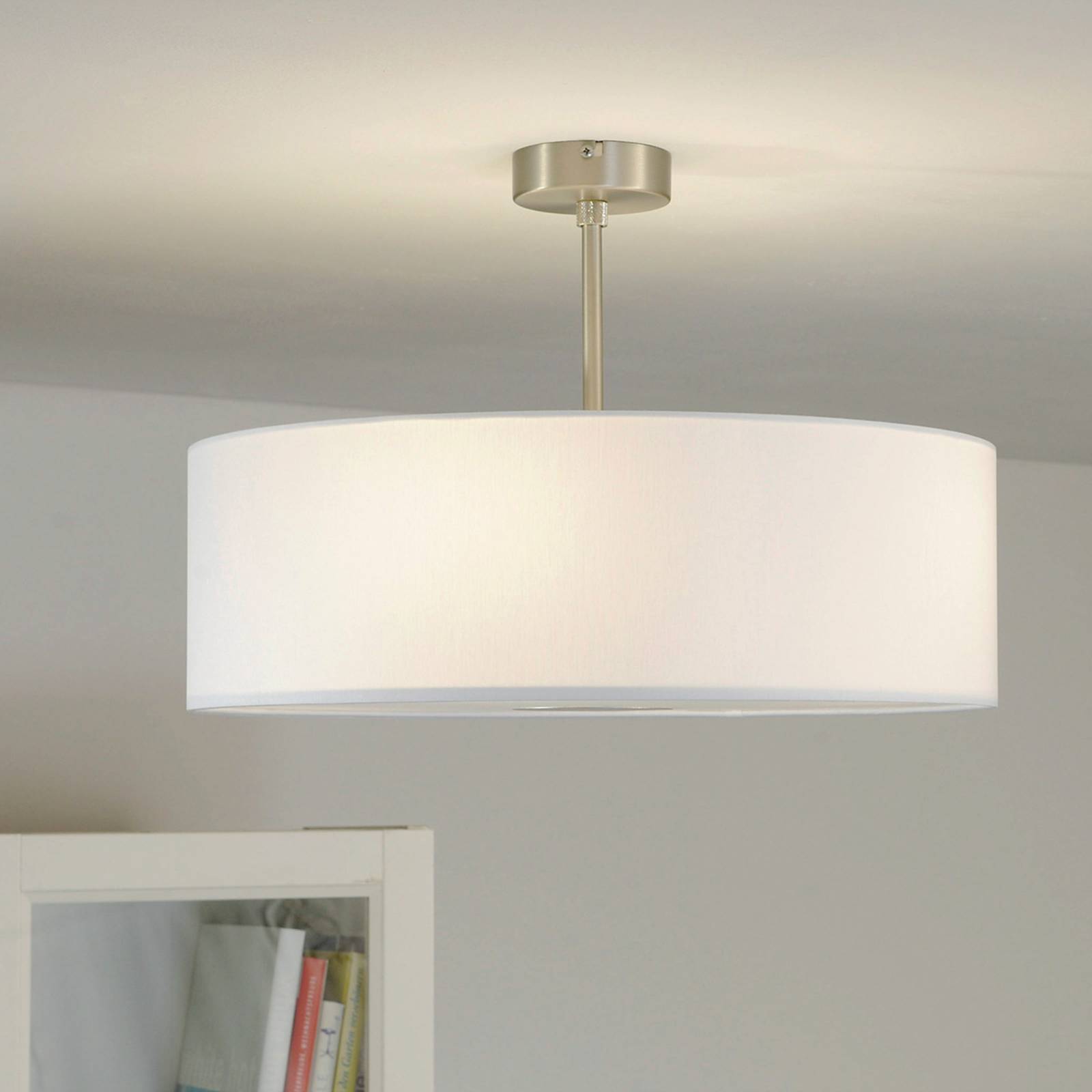 Lampa sufitowa Quitani Gala, Ø 50 cm, biała perkalowa