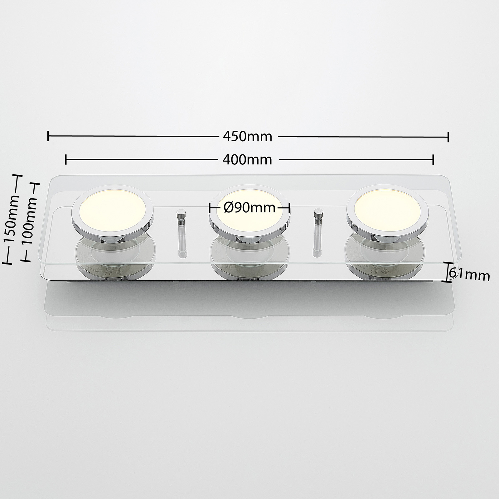 Lindby loftslampe Gabryl, 3-lys, lang, glas, metal